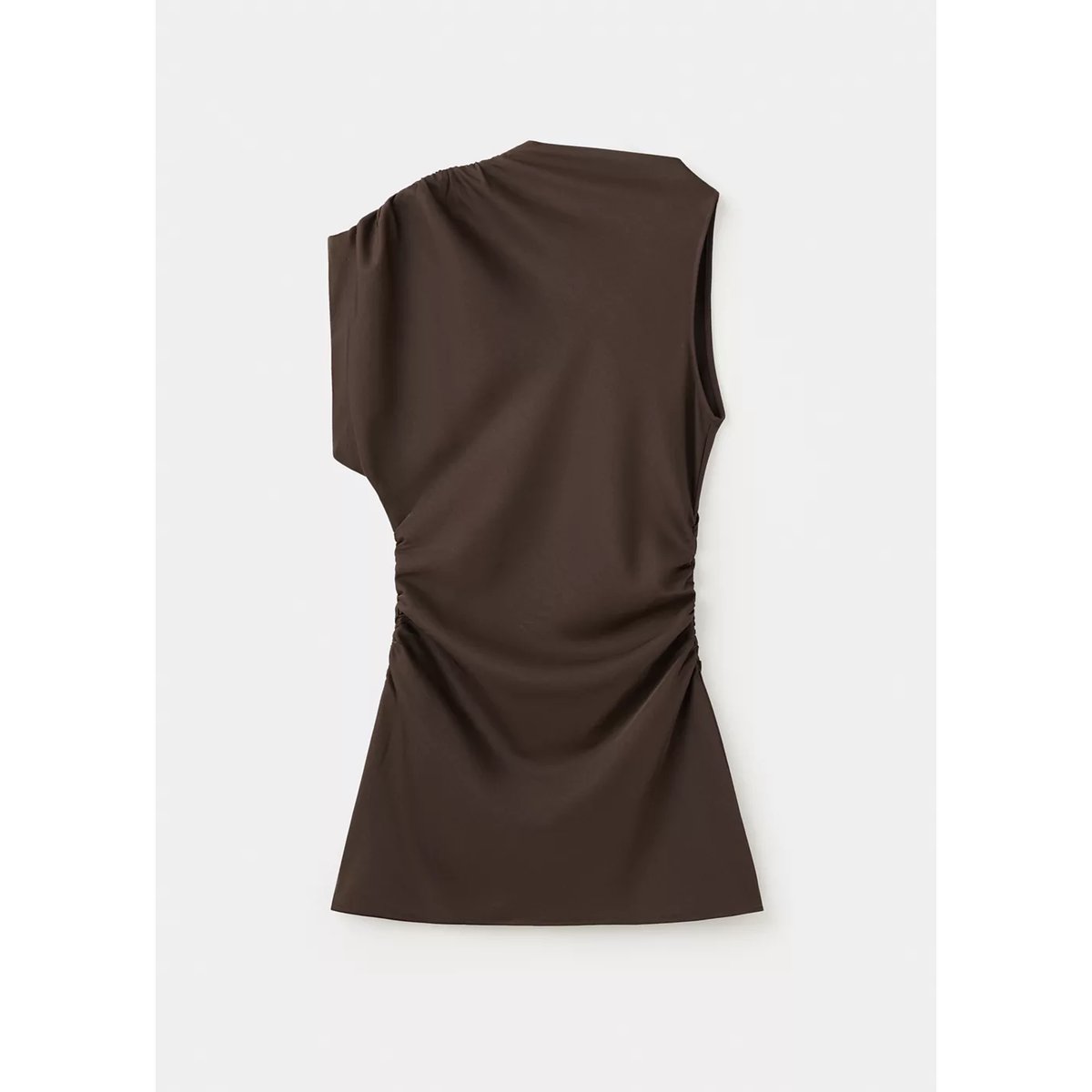 Robe asymétrique froncée latérale marron, MANGO