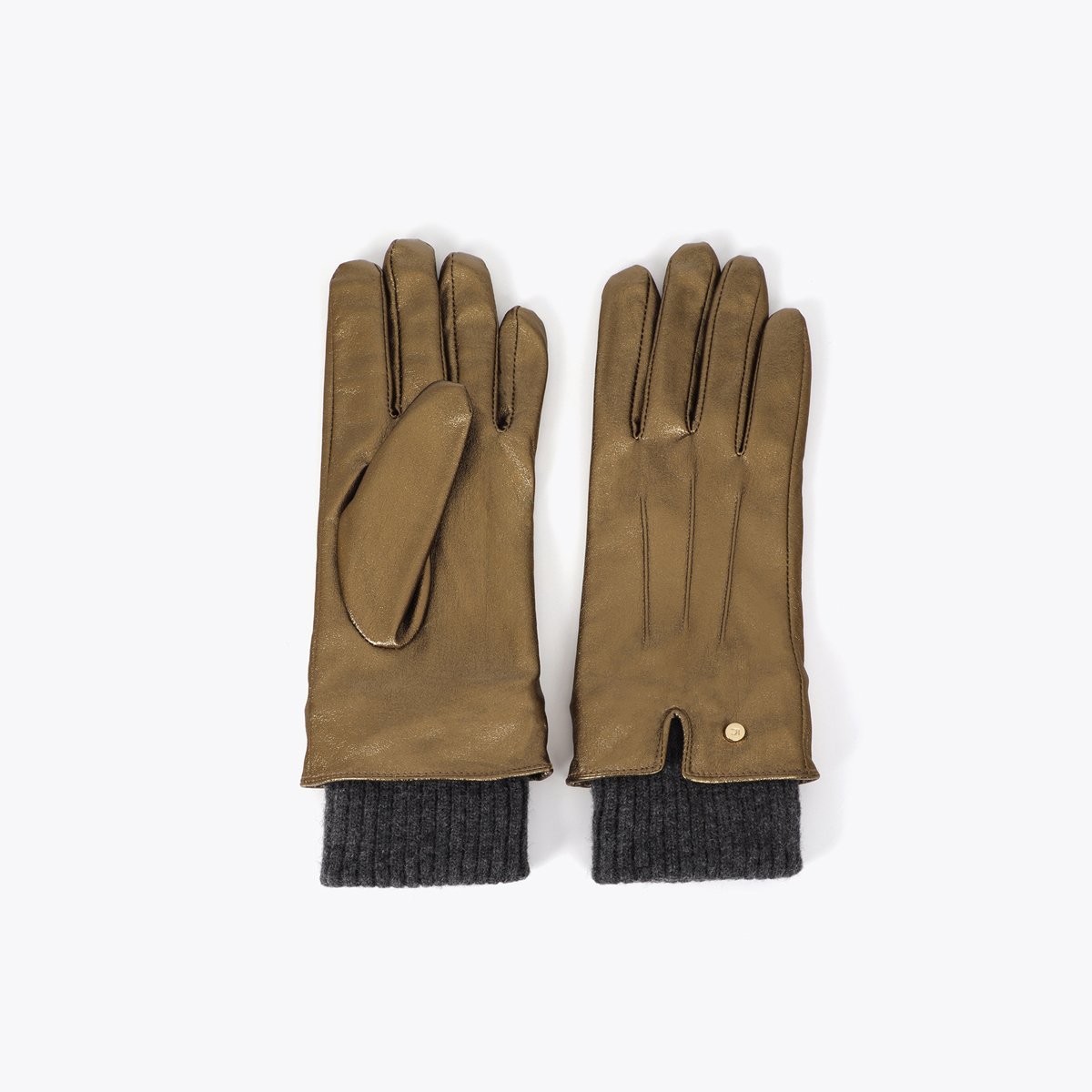 Gants effet cuir métallique à poignet tricoté bronze, LOLA CASADEMUNT