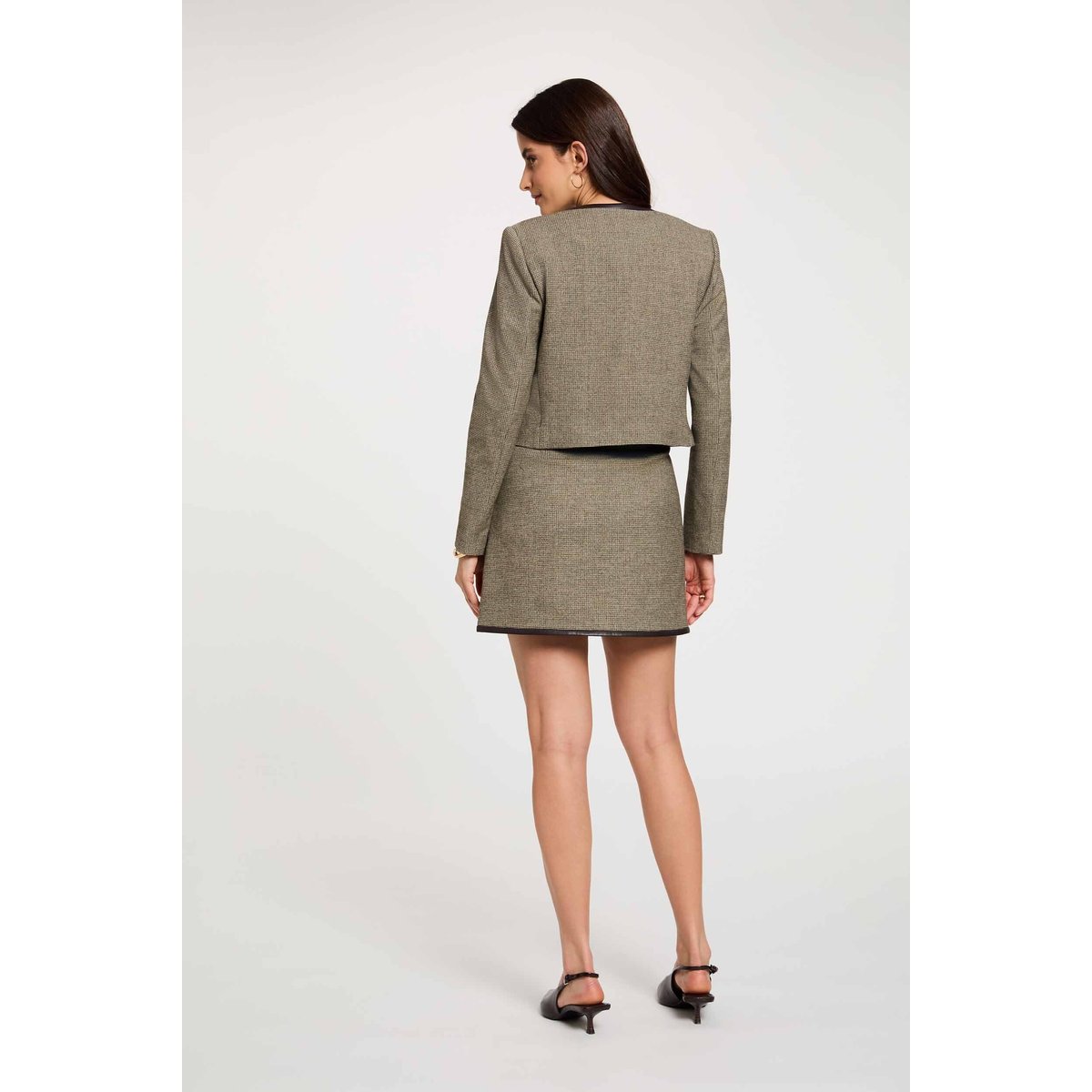 Jupe tweed taille haute vert kaki, MORGAN