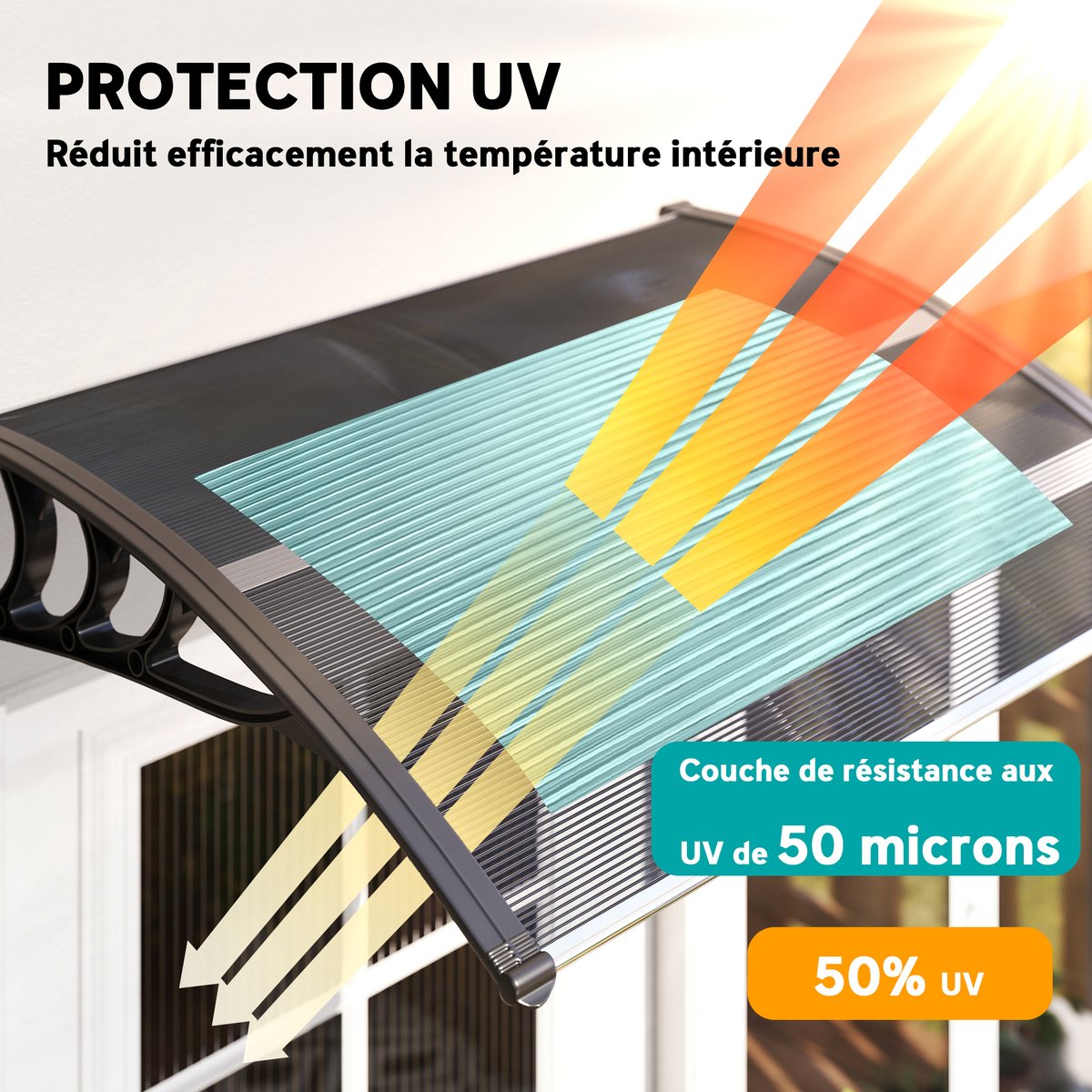 Auvent de porte Polycarbonate Noir noir, OUTSUNNY