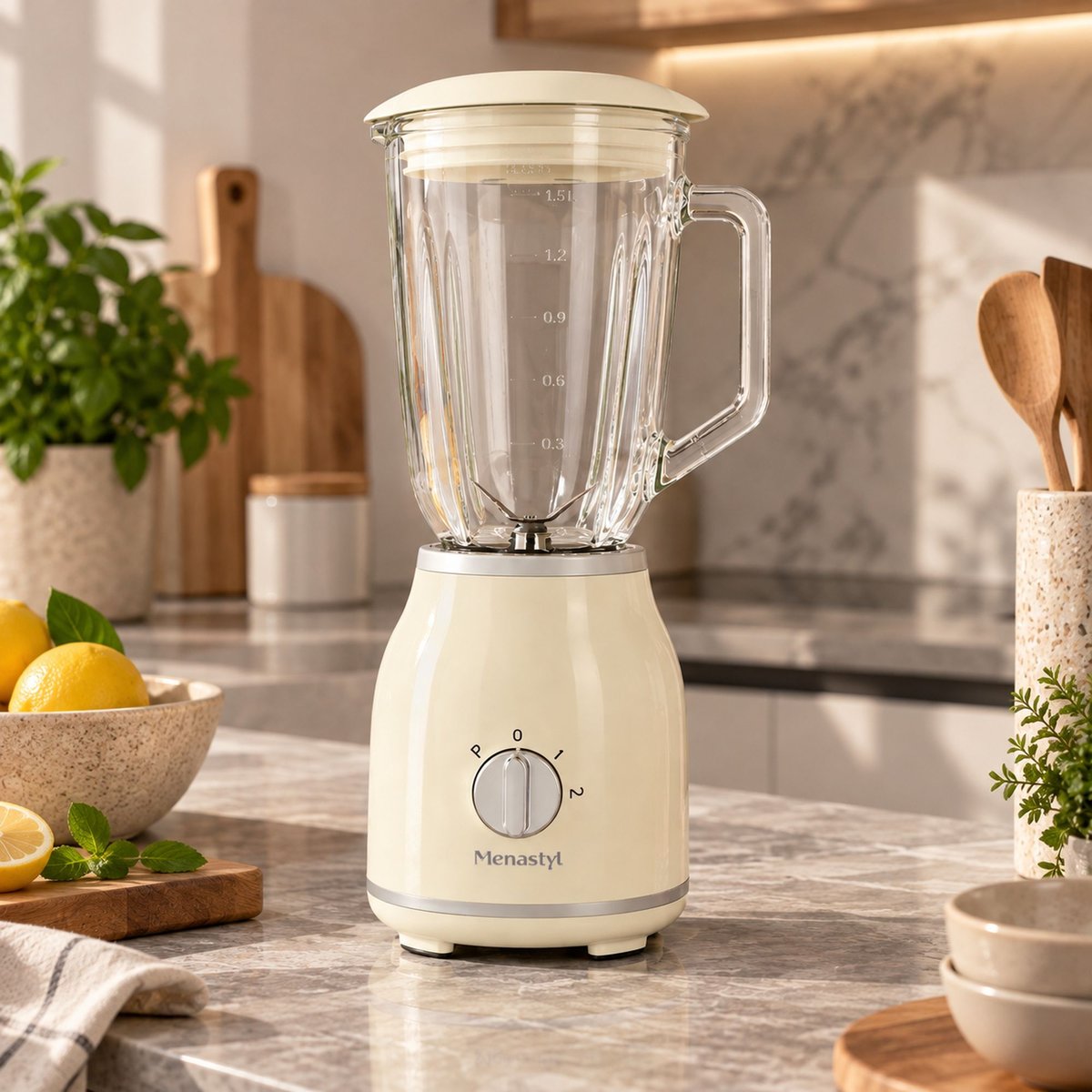 Blender 1,5L - 1000W - 2 vitesses, RETRO crème, MENASTYL