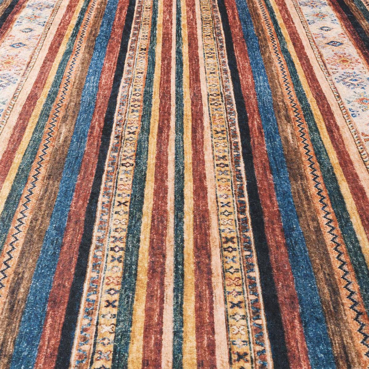 Tapis kilim traditionnel, style authentique, LYN11 KASBAH bleu, rouge, multicolore, UN AMOUR DE TAPIS