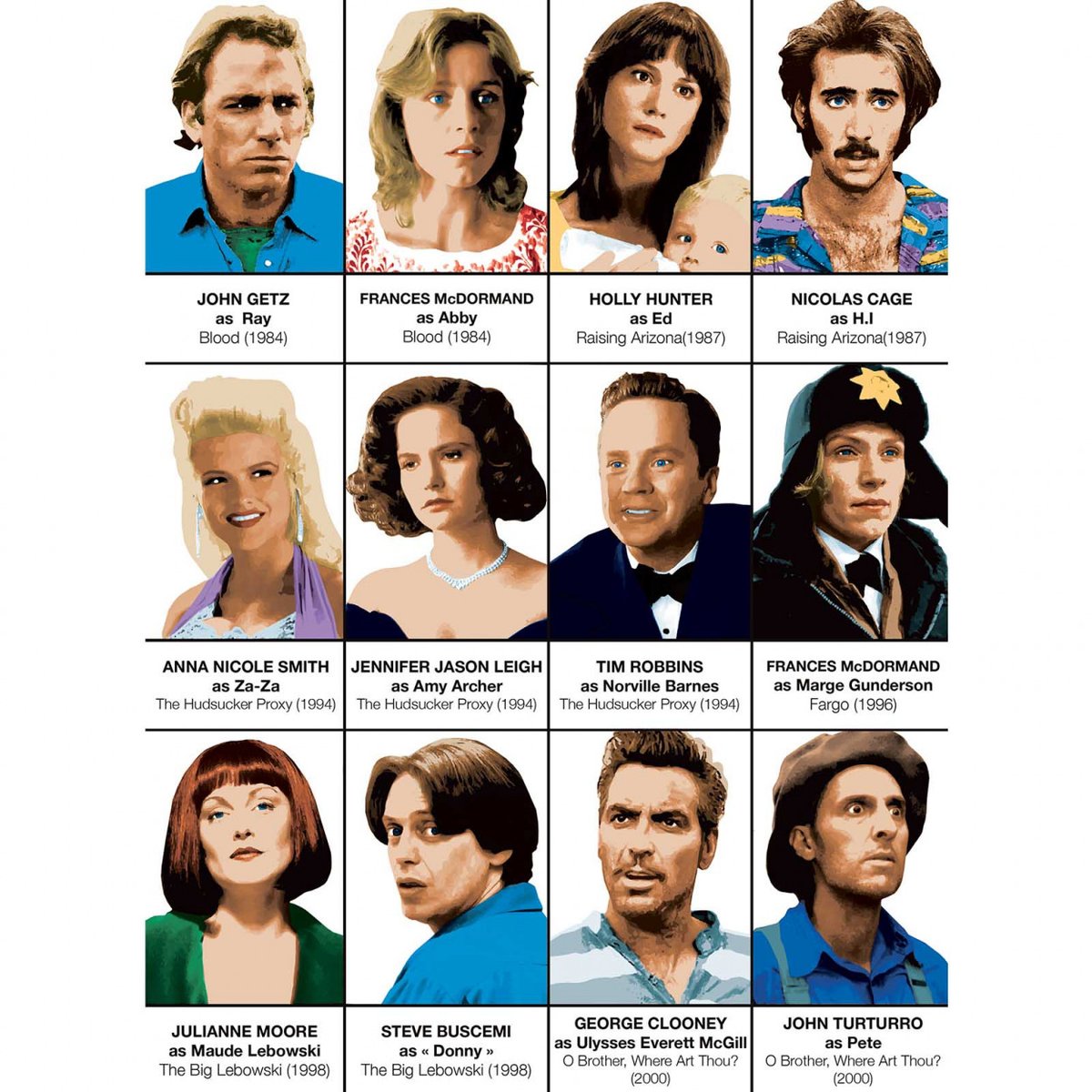 Affiche d'art - Coen brothers characters - Olivier Bourdereau affiche d'art, WALL EDITIONS