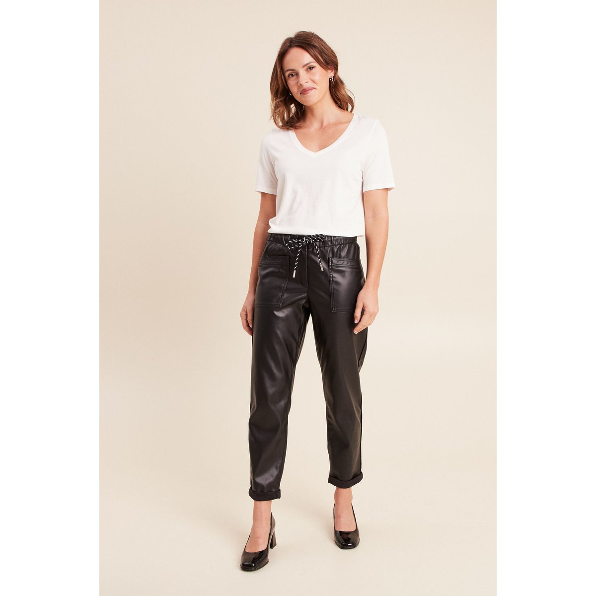 Pantalon paperbag simili cuir noir, BREAL