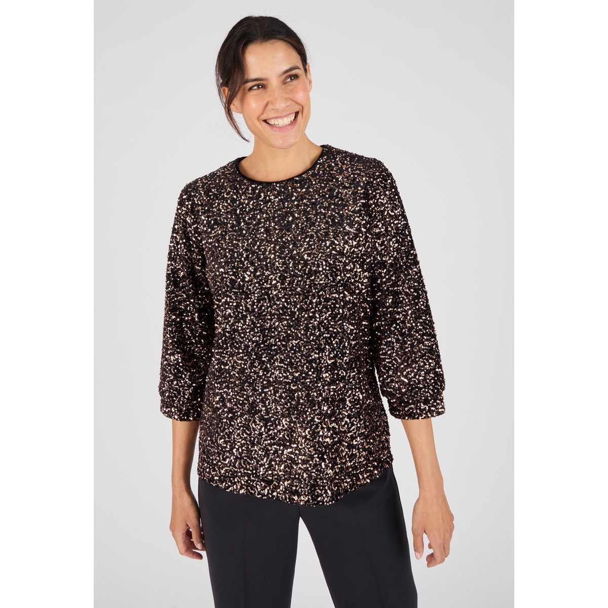 Blouse à sequins marron noir, DAMART