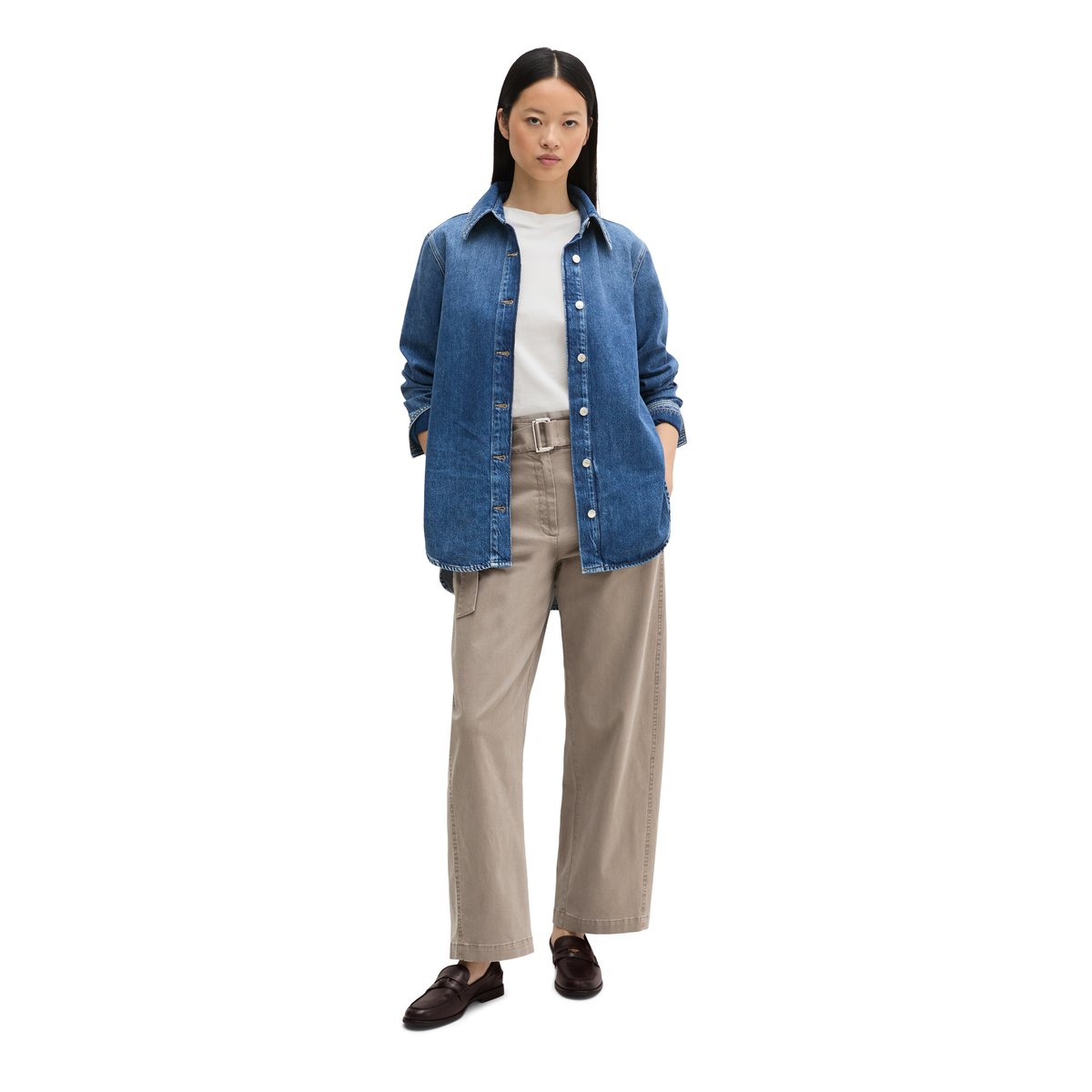 Chemisier en jean style décontracté en denim rigide bleu, MARC O'POLO