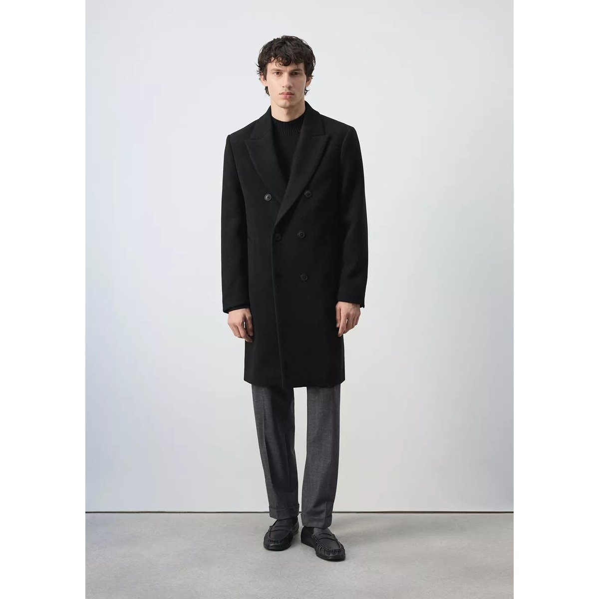 Manteau laine mélangée croisé noir, MANGO MAN