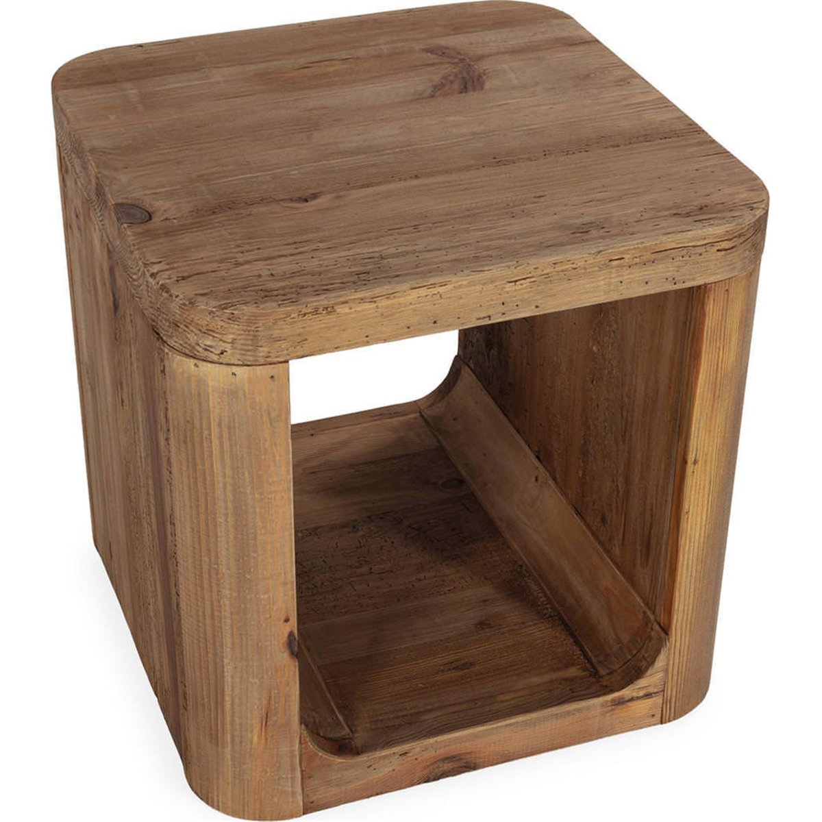Table d'appoint carrée en pin vieilli naturel vieilli, RECOLLECTION