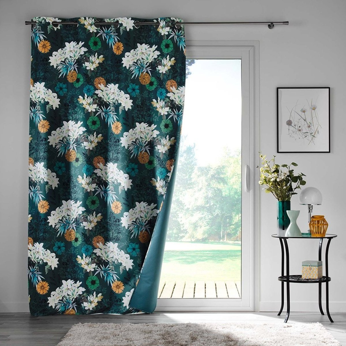 Rideau à œillets occultant 135x260 Osaka microfibre vert, DECORATIE