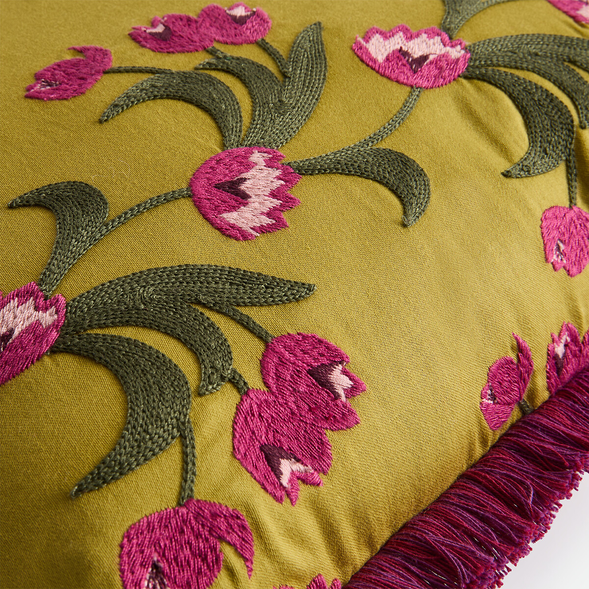 Fodera per cuscino in cotone, 45 x 45 cm, ricamata, MILZI verde, LA REDOUTE INTERIEURS