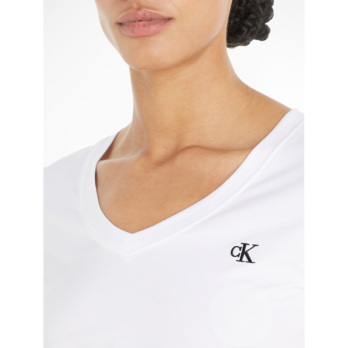 T-shirt met V-hals en korte mouwen wit, CALVIN KLEIN JEANS