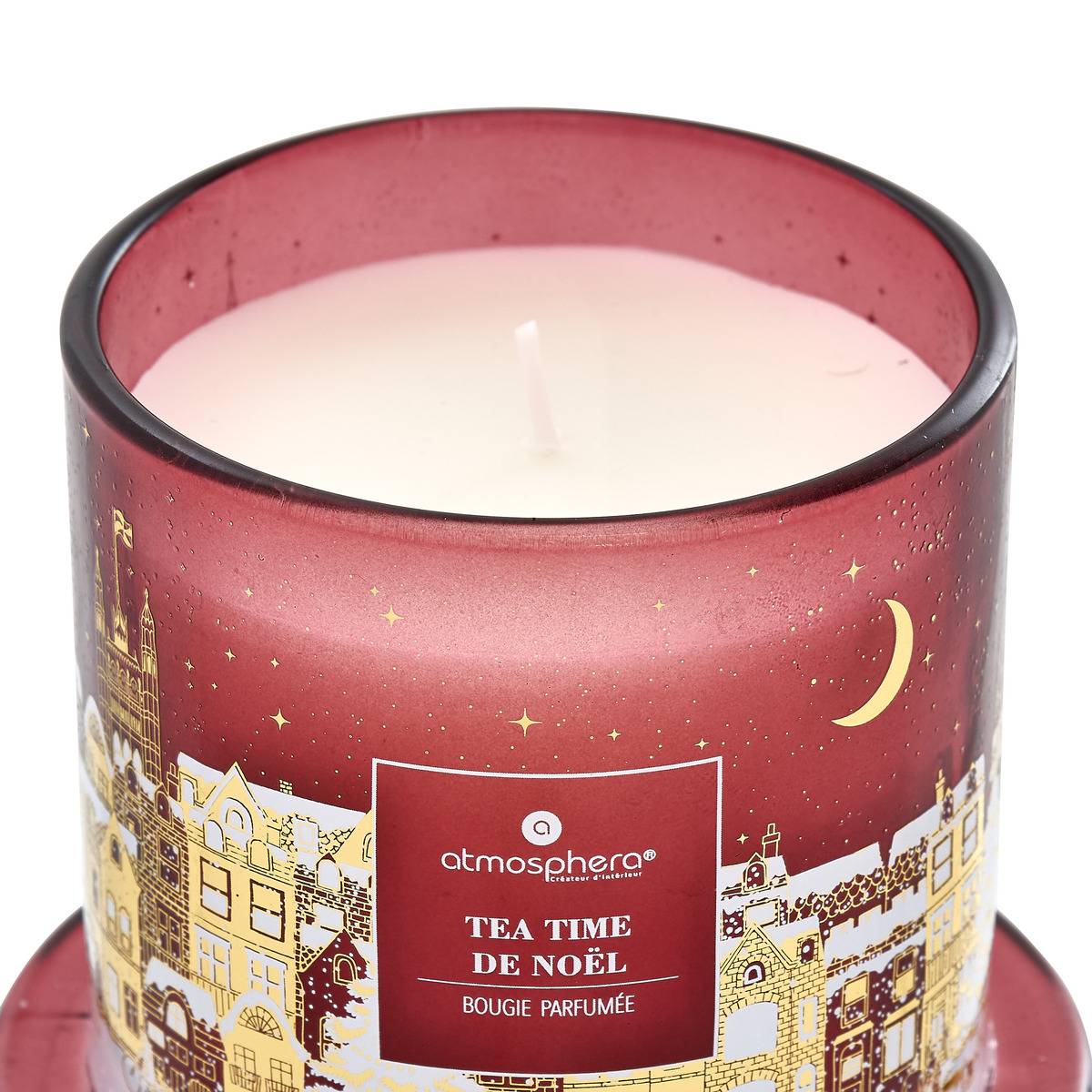 Bougie parfumée Hiver à Londres sous cloche rouge, ATMOSPHERA