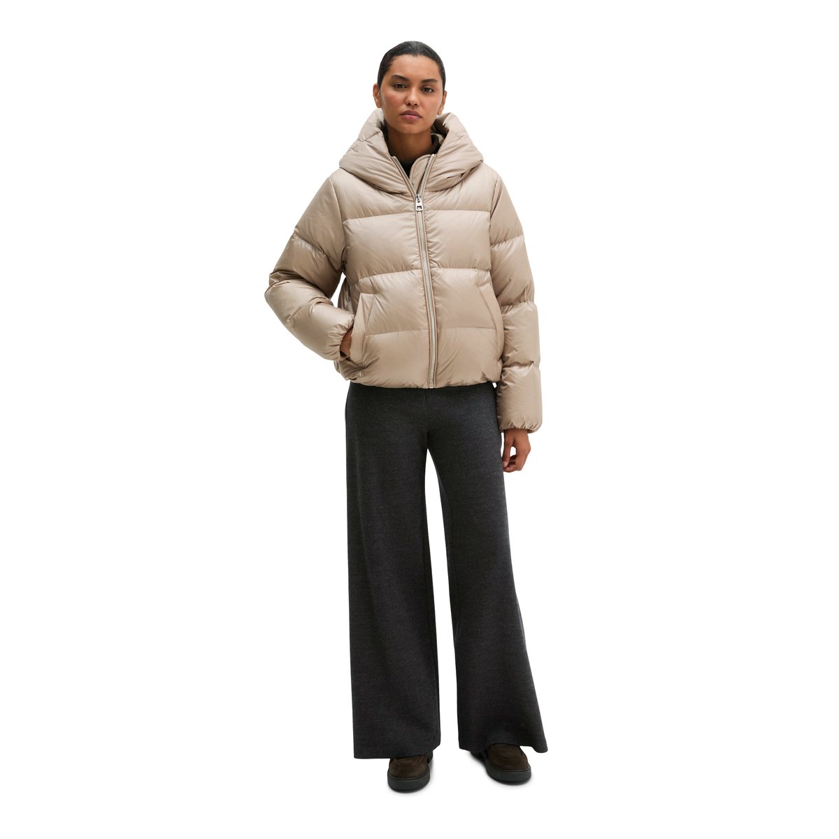 Doudoune coupe classique en nylon Shiny recyclé beige, MARC O'POLO