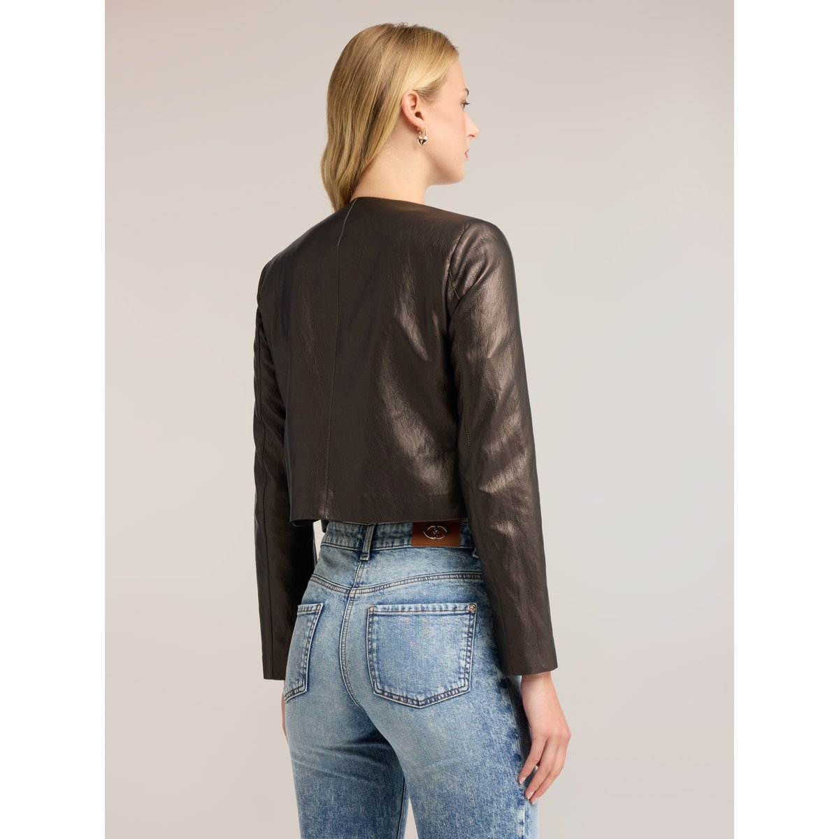 Veste sans col avec zip marron, MOTIVI