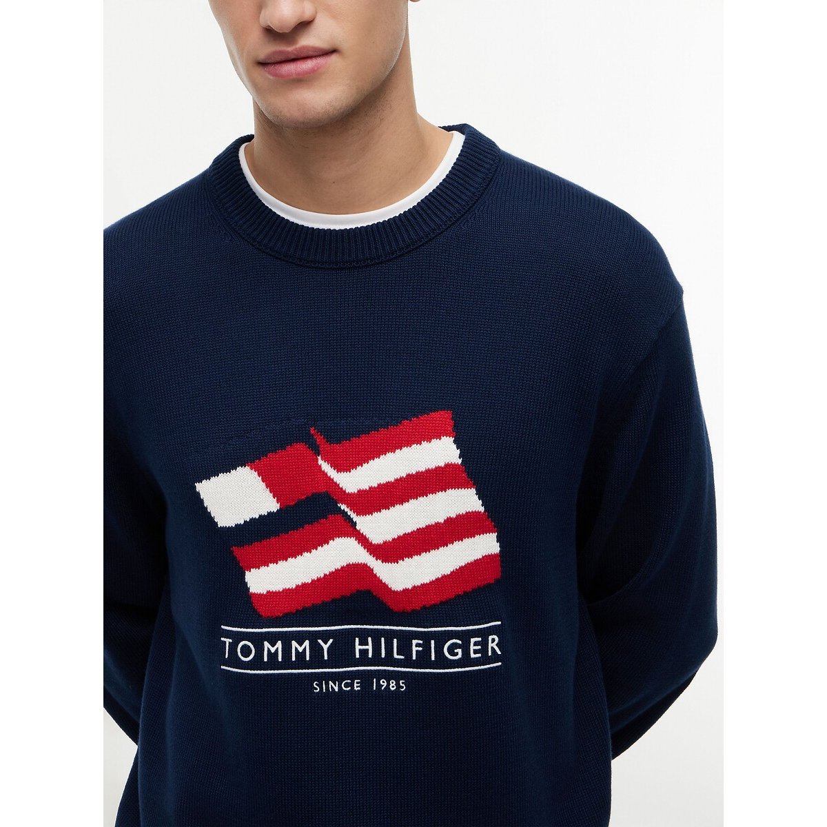 Camisola de gola redonda, em malha grossa marinho, TOMMY HILFIGER
