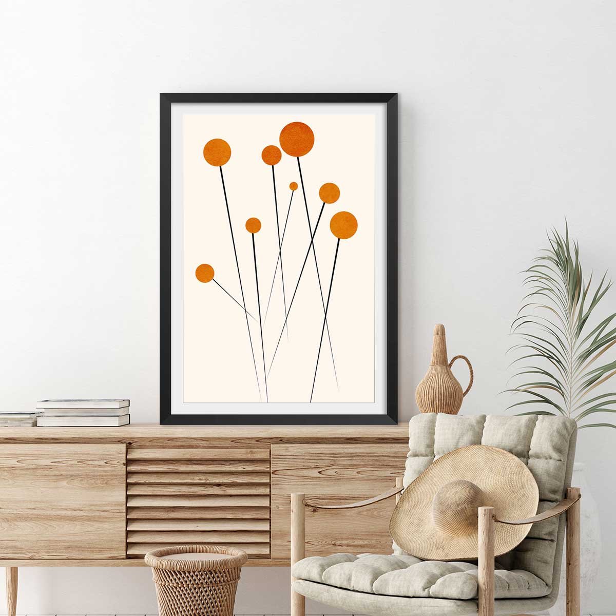 Affiche fleurs Waterflower dancing affiche + cadre en bois - noir, HEXOA