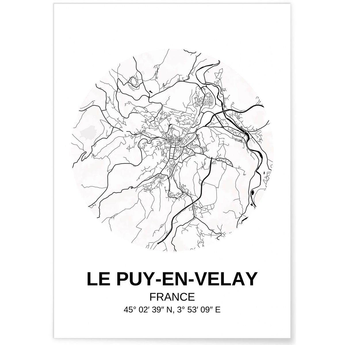 Affiche Carte Le Puy-en-Velay blanc, L'AFFICHERIE