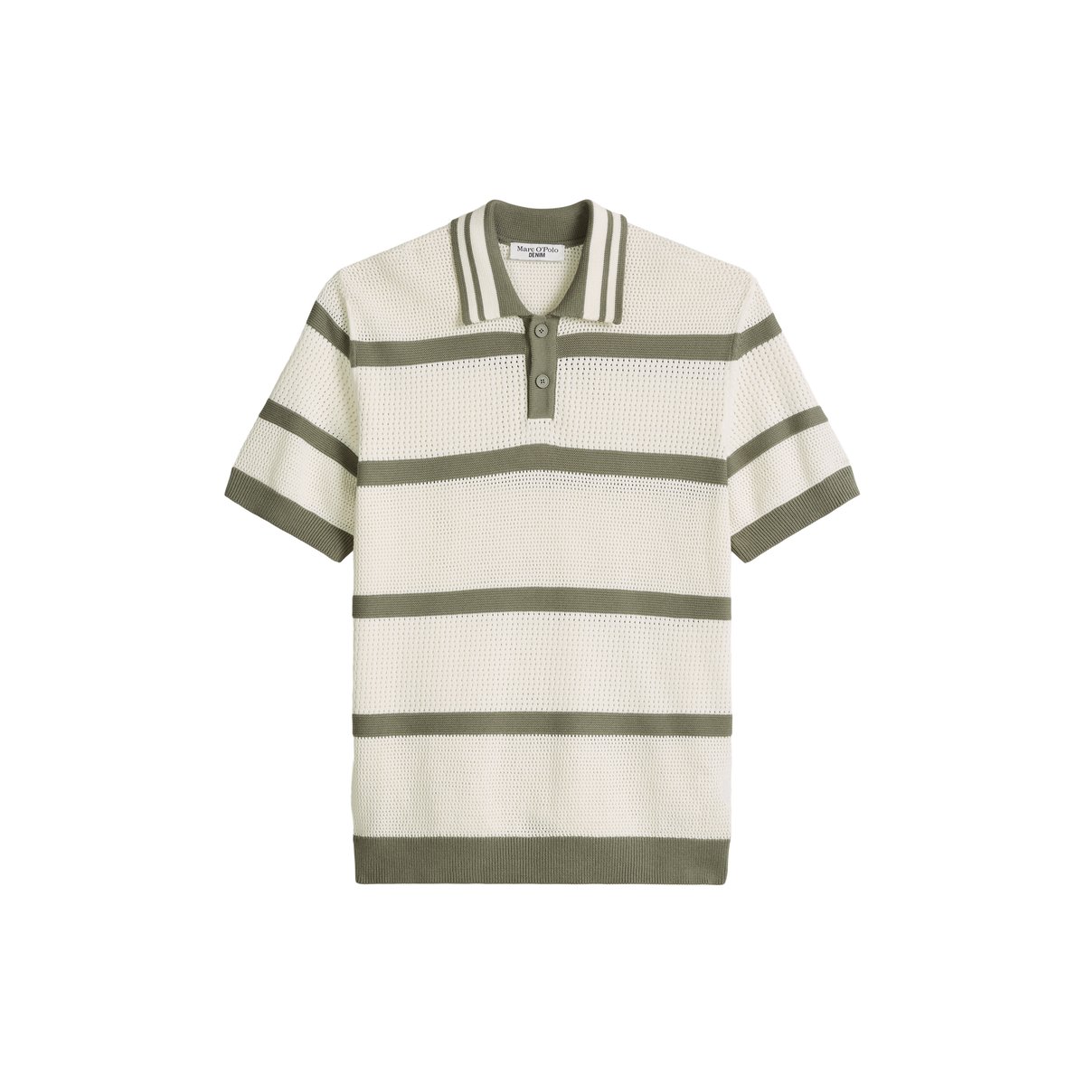 Polo en tricot régulier avec des variations de tricot et des rayures blanc/vert, MARC O’POLO DENIM