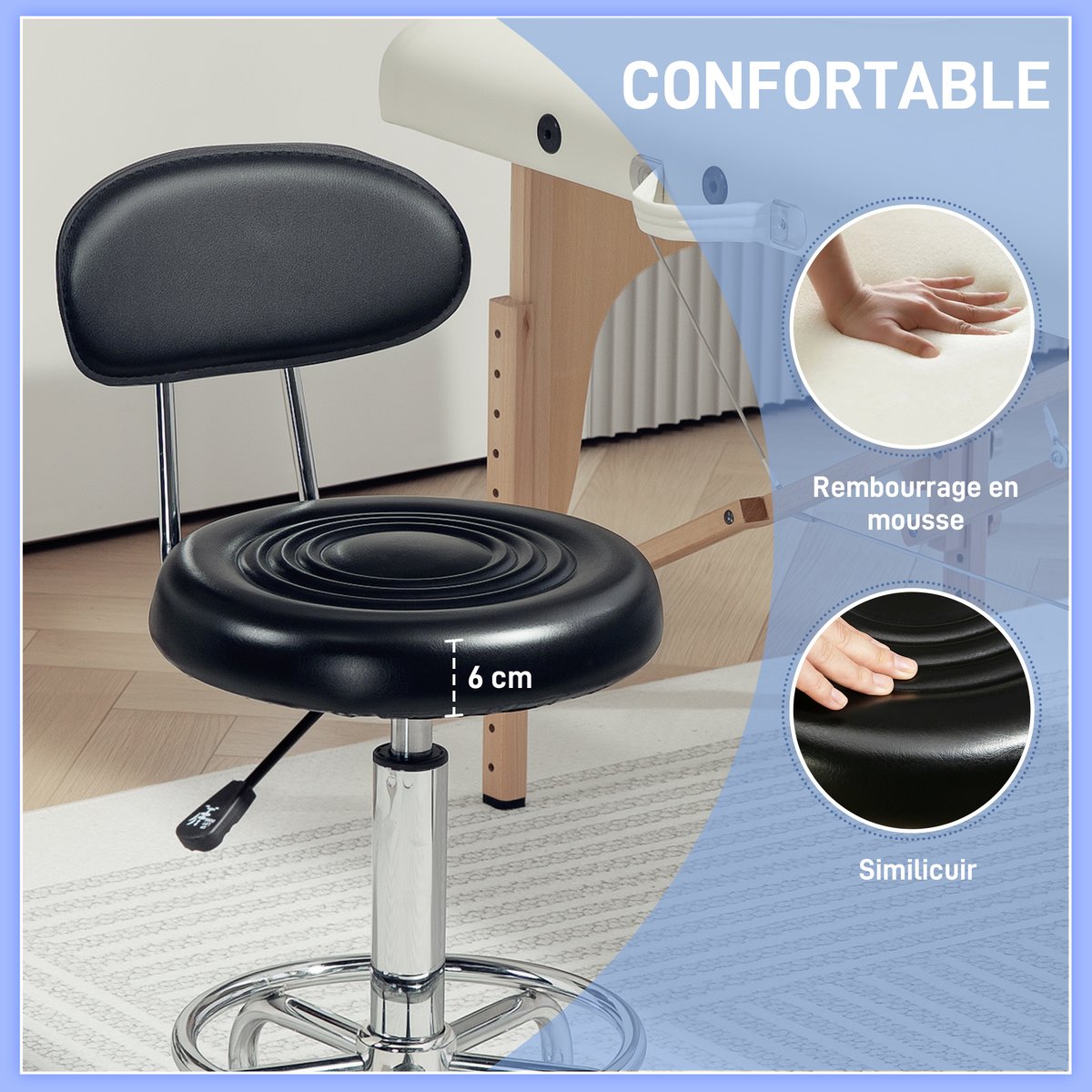 Tabouret de salon Acier Noir noir, HOMCOM
