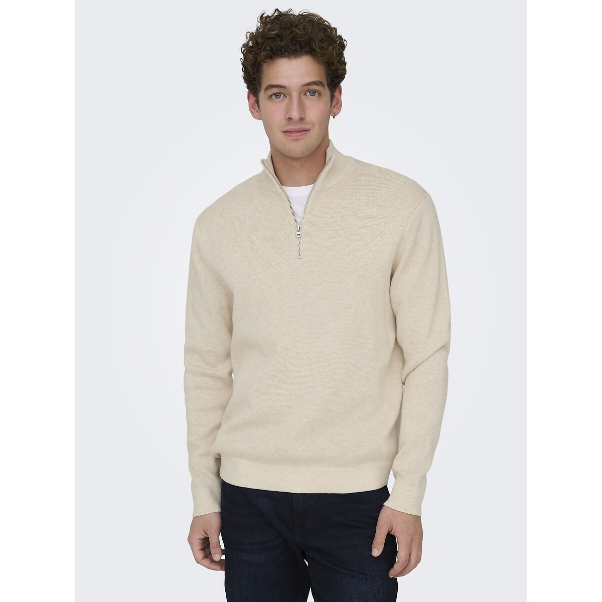 Pull col montant zippé, droit ecru, ONLY & SONS