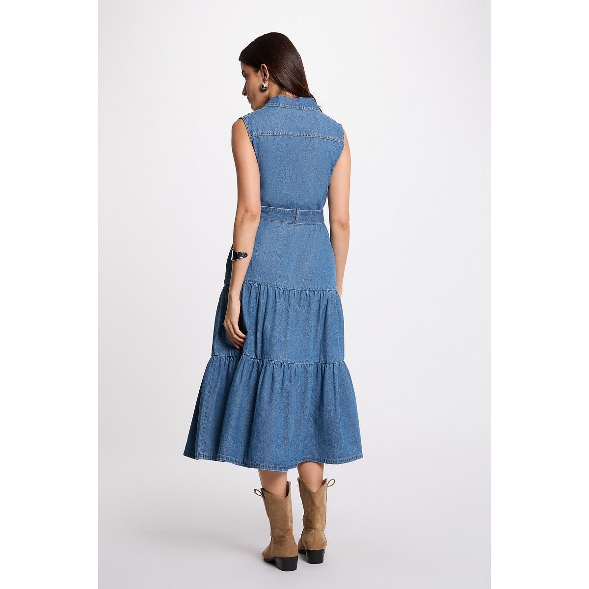 Robe longue droite en jean bleu clair, MORGAN