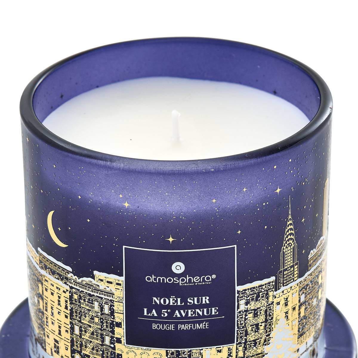 Bougie parfumée New York sous cloche bleu, ATMOSPHERA
