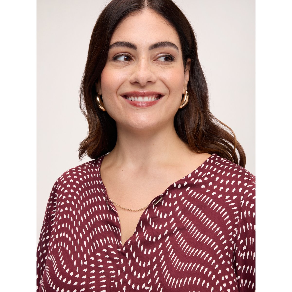 Blouse avec imprimé petits cœurs marron, FIORELLA RUBINO