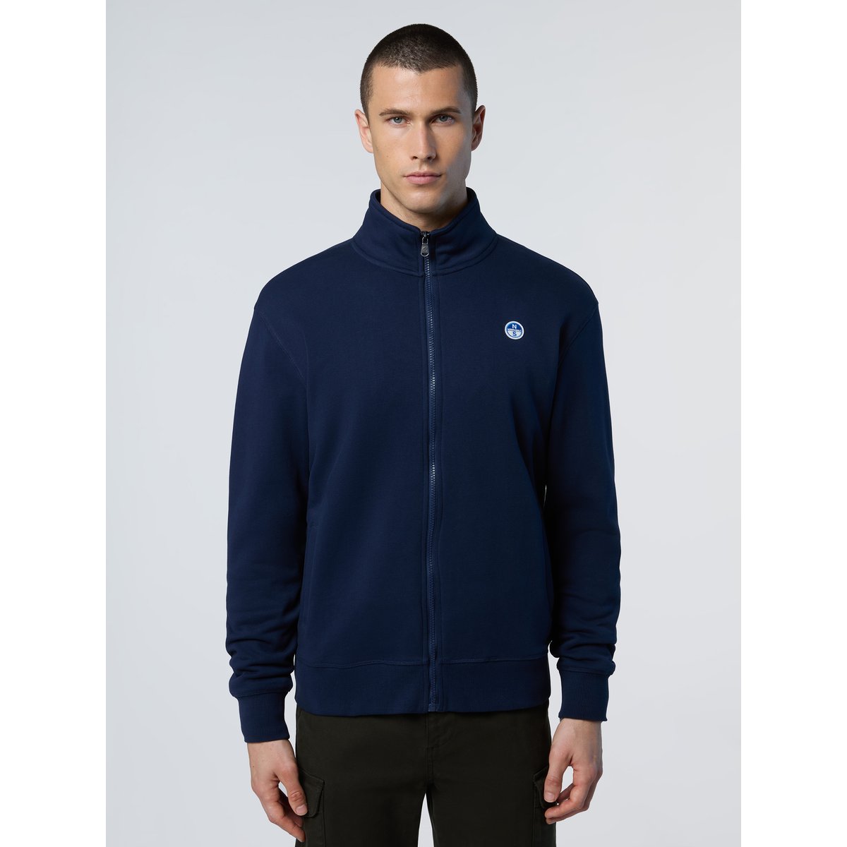Sweat-shirt zippé avec écusson logo bleu marine, NORTH SAILS