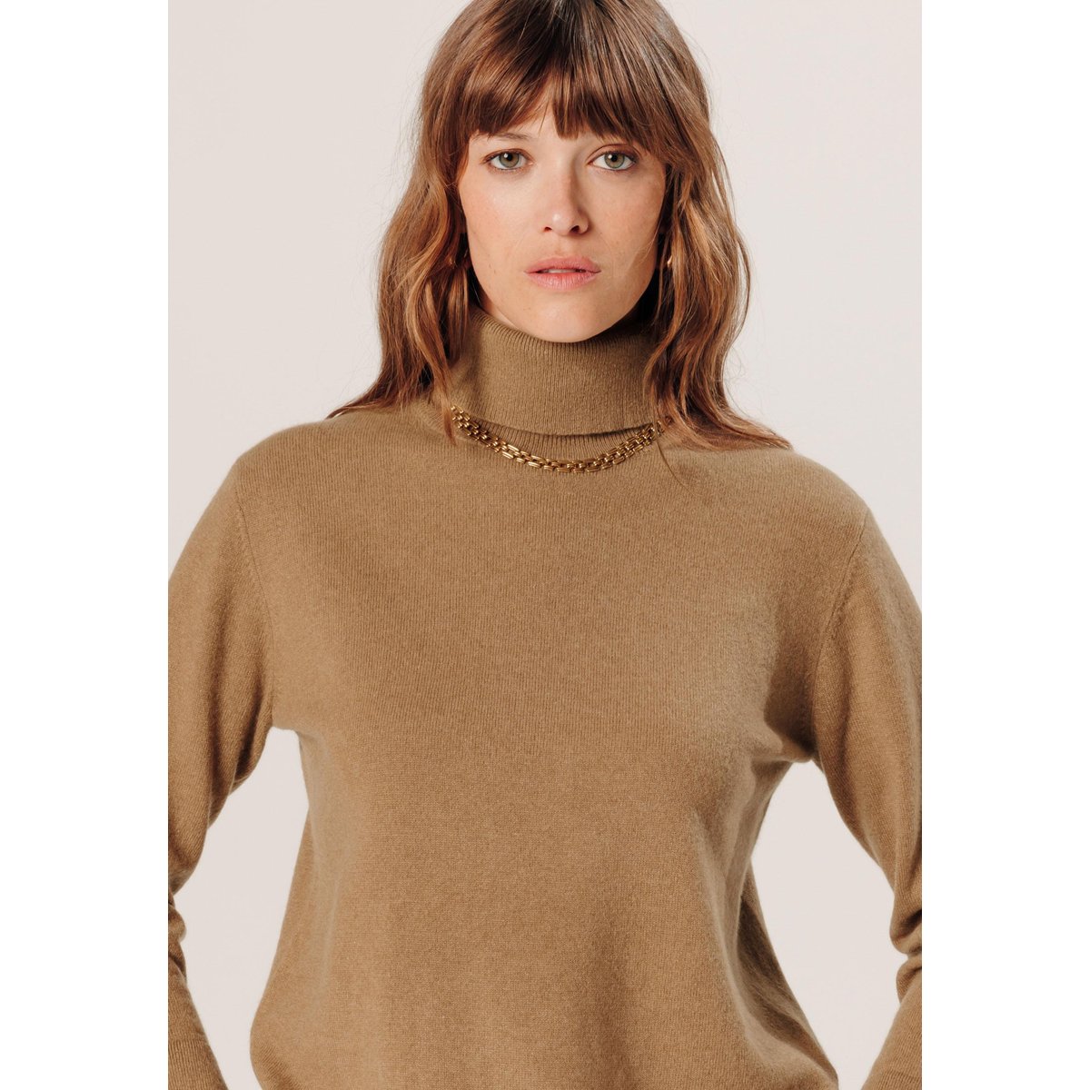Pull col roulé en cachemire marron camel, RODIER