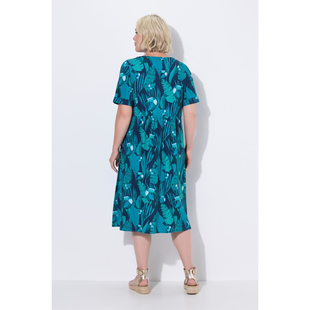 Robe midi en jersey, motif toucans bleu turquoise, ULLA POPKEN