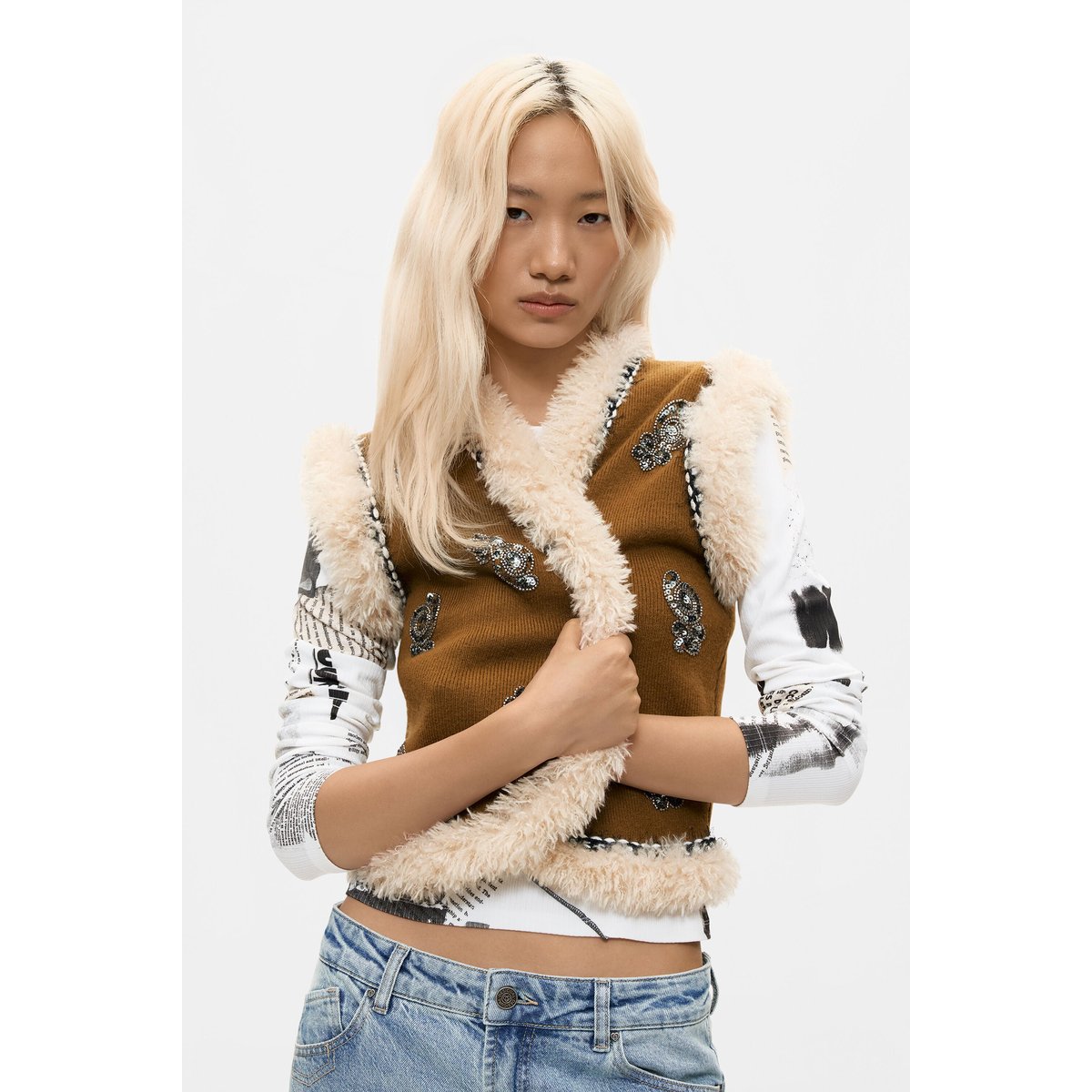 Gilet brodé vert, DESIGUAL