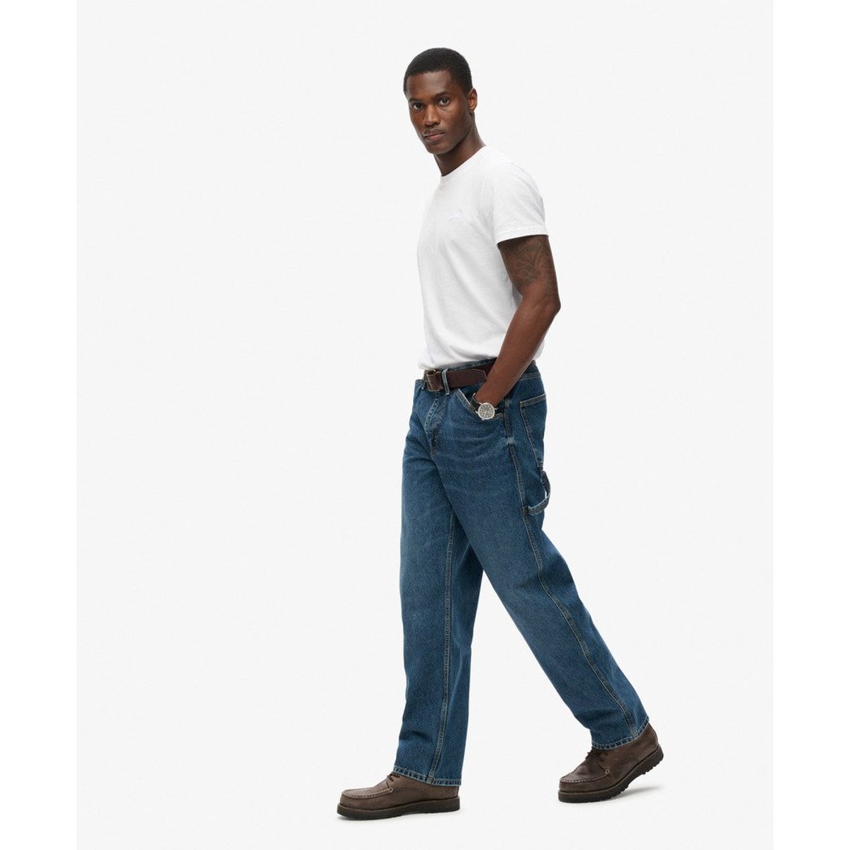Jean Carpenter en coton bio palmiers bleu foncé, SUPERDRY