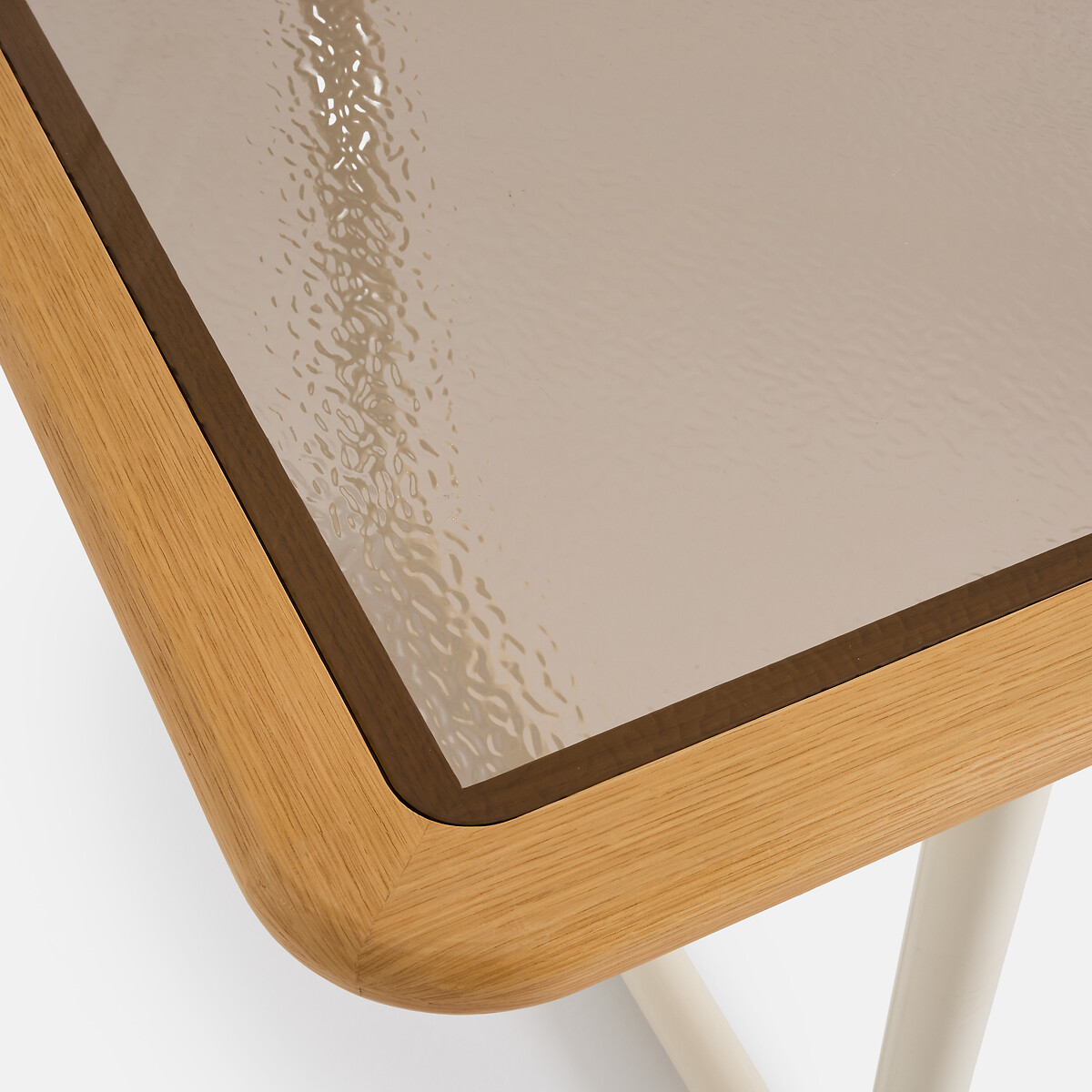 Table à manger rectangulaire, plateau verre bullé, 6 personnes, UBLO chêne/beige, LA REDOUTE INTERIEURS