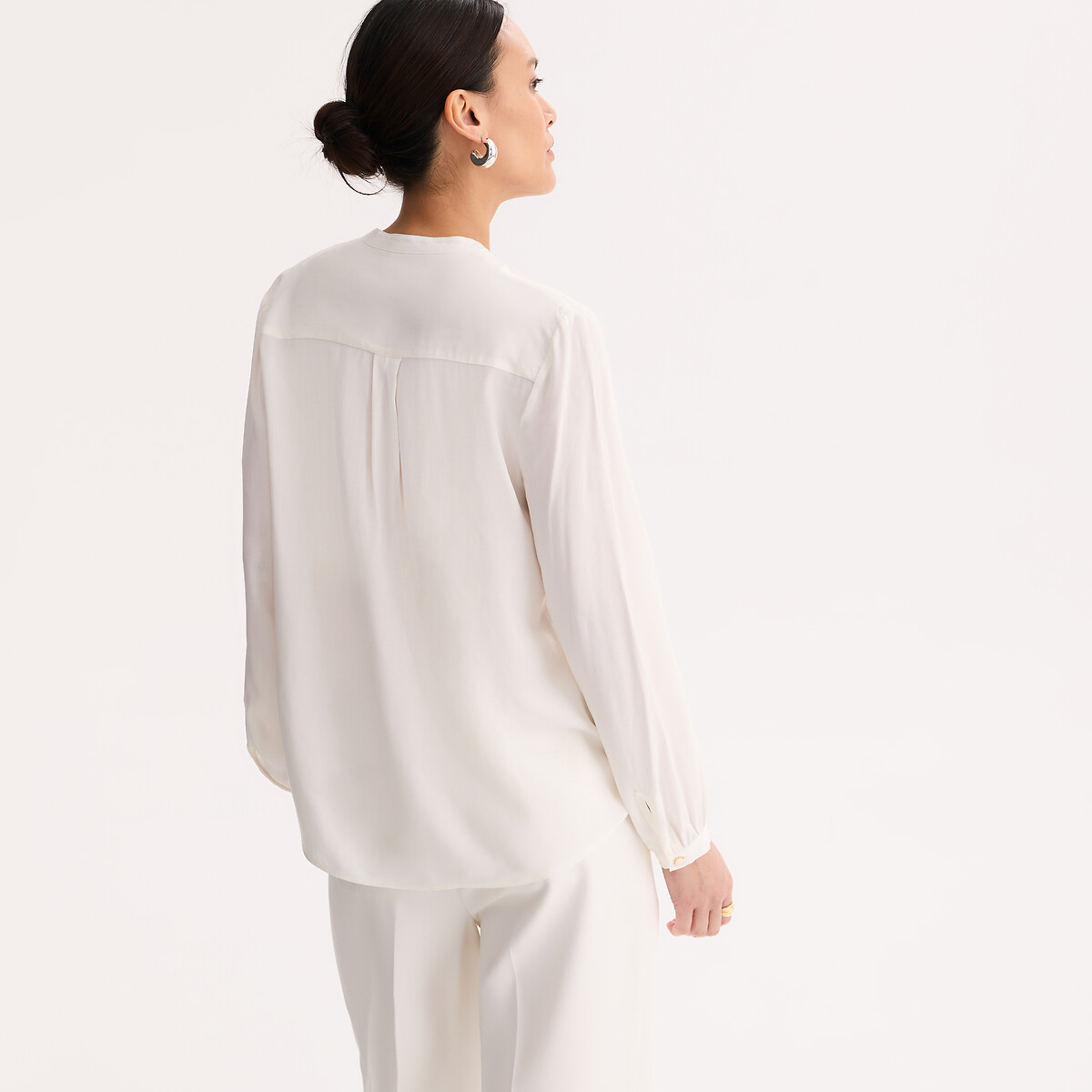 Crew Neck Blouse with Long Sleeves ecru , ANNE WEYBURN