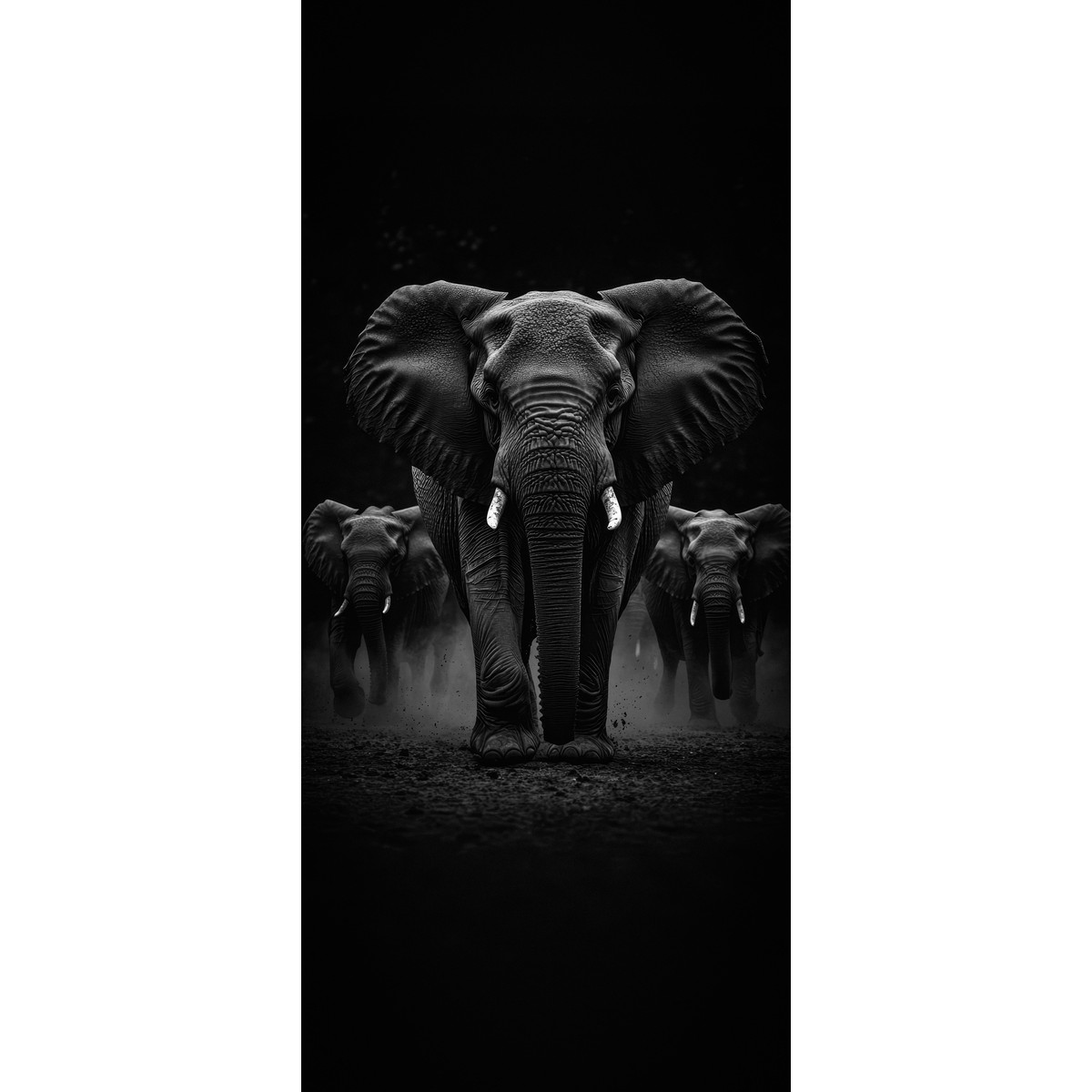 Tableau Sur Verre Synthétique Éléphants En Troupeau Noir Et Blanc ANIMAUX tableau en verre synthétique, CEANOTHE