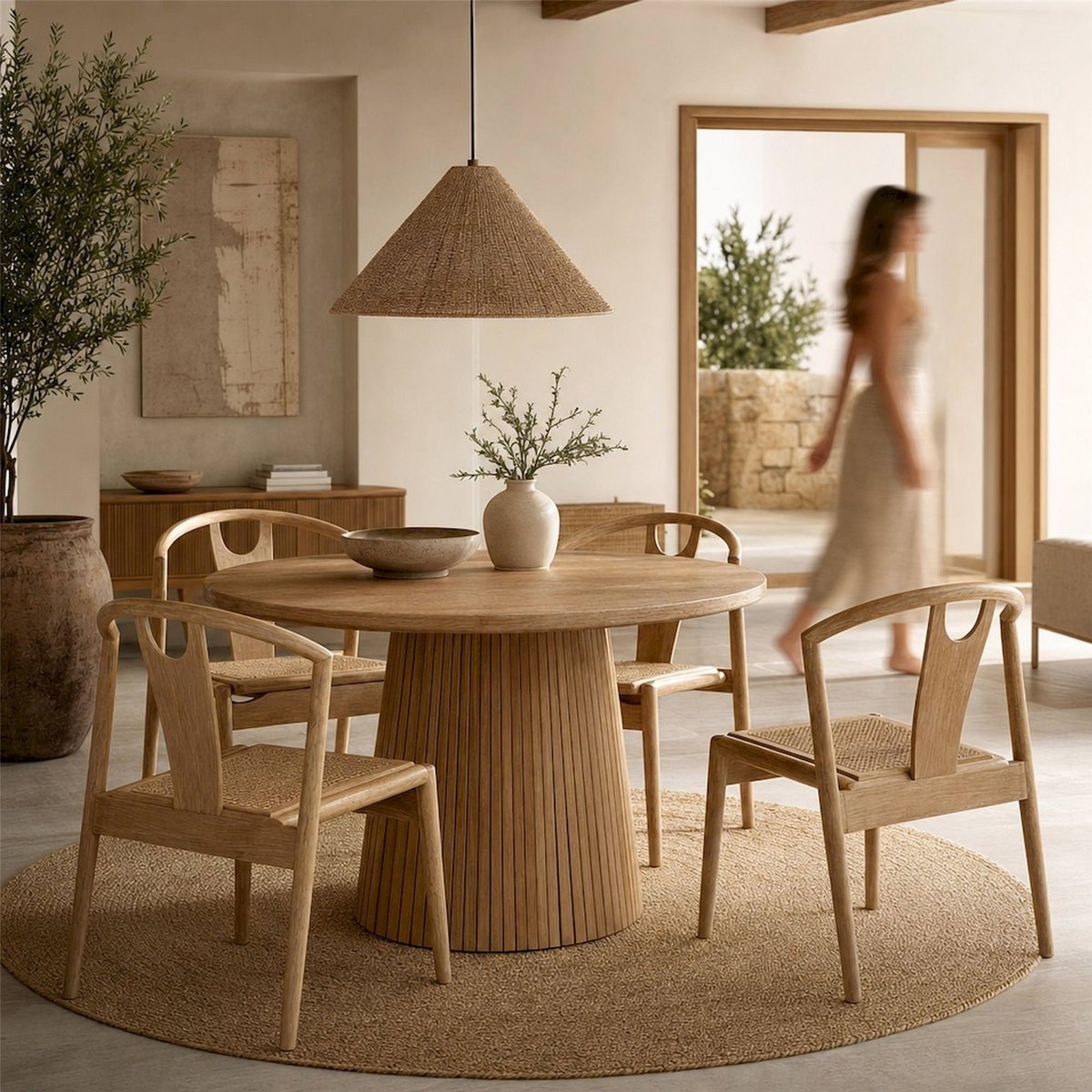Chaises en frêne et rotin lot de 2 BOHO CHIC marron naturel, RECOLLECTION