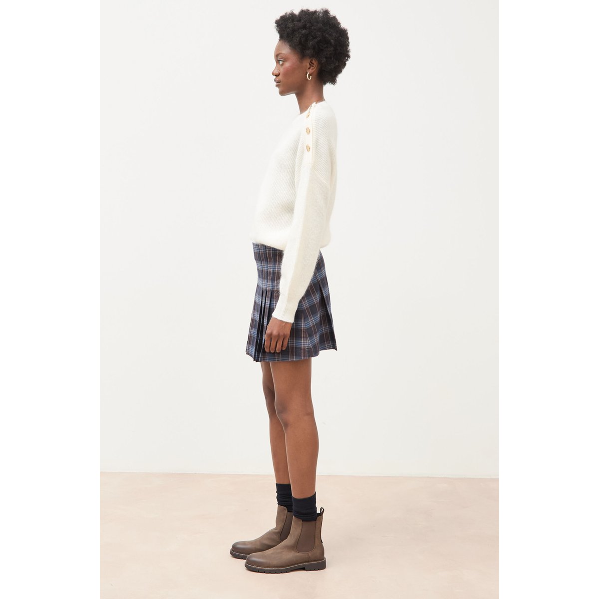 Mini-jupe doublée bleu gris, BONOBO