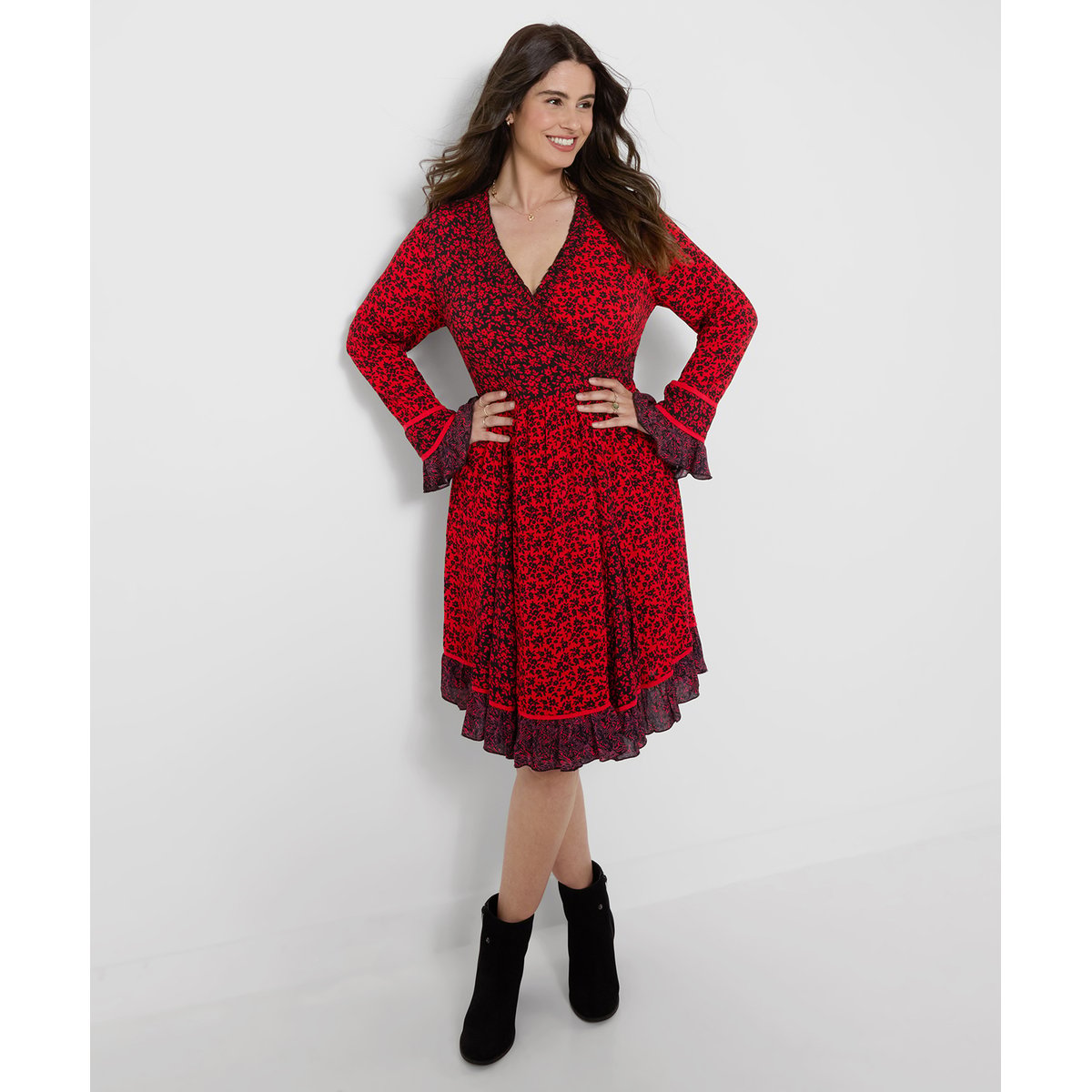 Robe Cache-Cœur à Fleurs rouge, JOE BROWNS