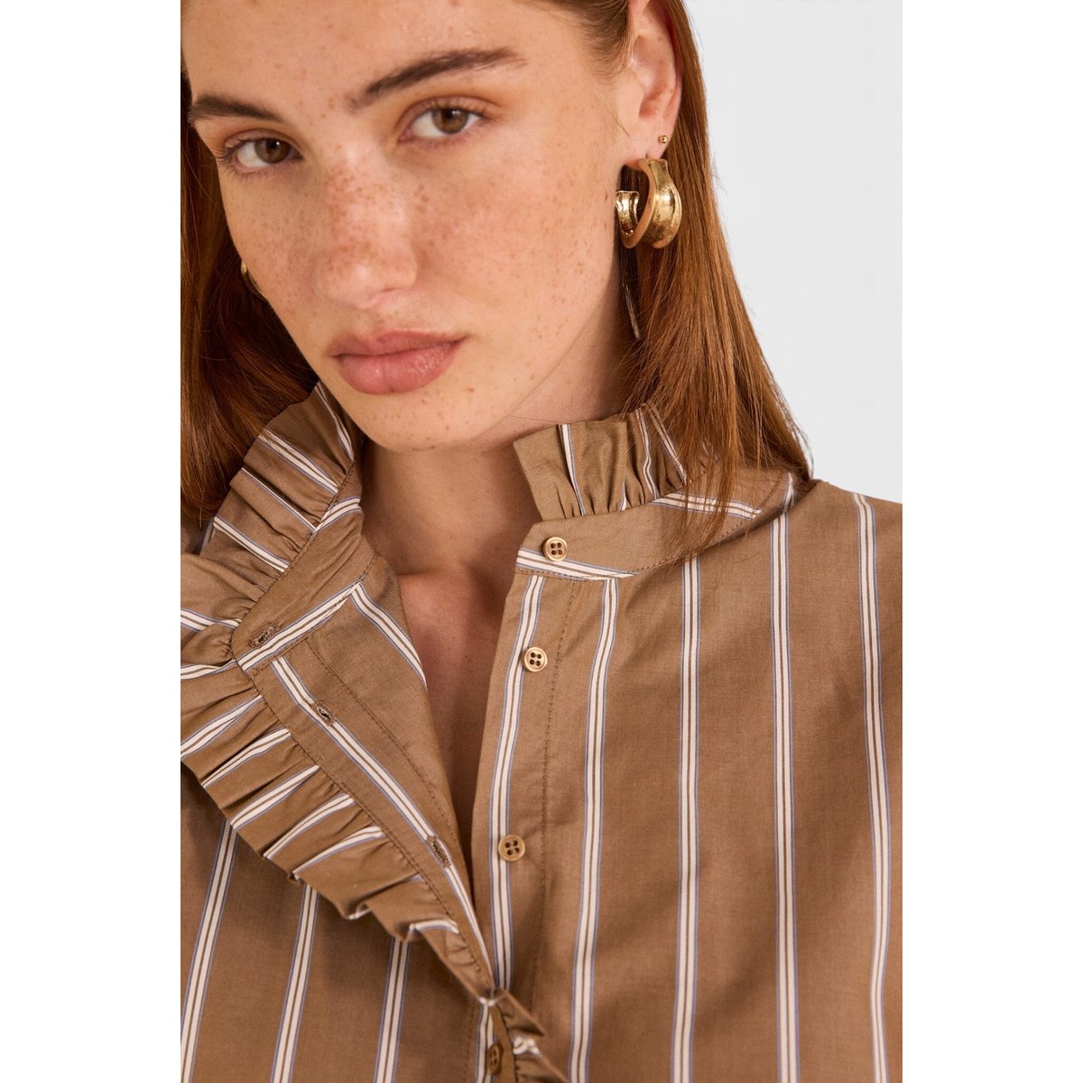 Blouse rayée à manches longues en coton SALIA marron fonce, Maison 123