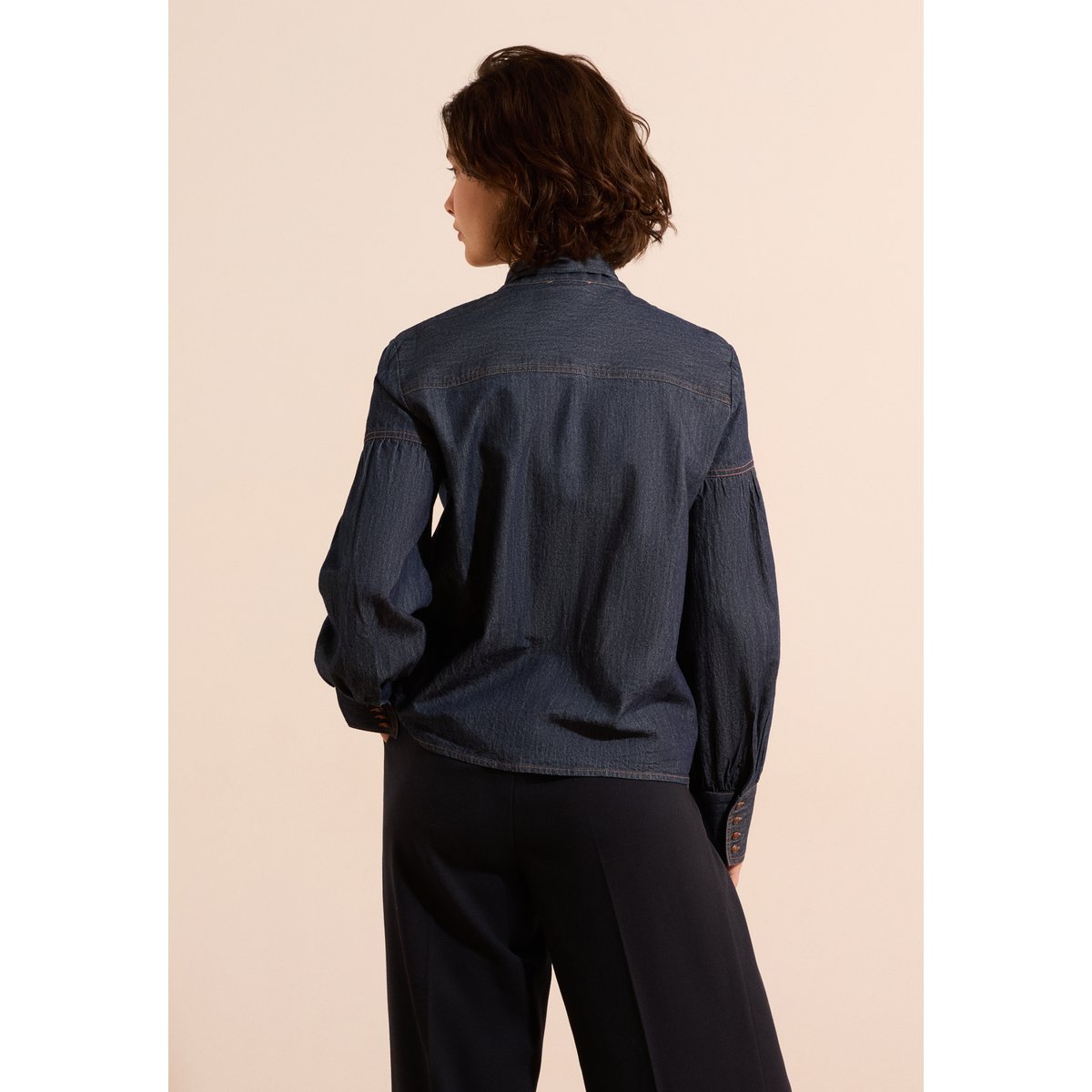 Chemise en jean avec lien à nouer CYRIEL bleu nuit, ETAM