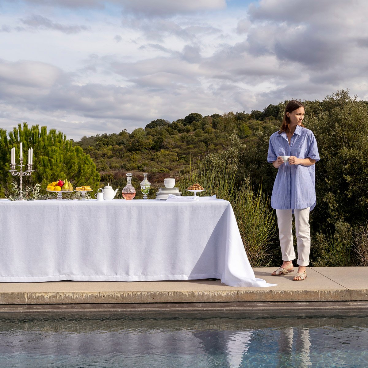 Nappe en Lin, PORTOFINO bianco, LE JACQUARD FRANCAIS