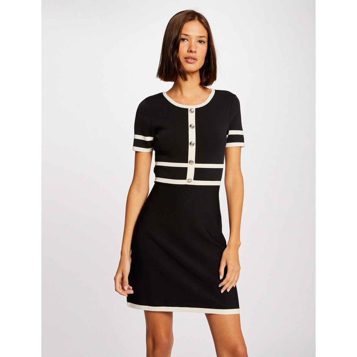 Robe pull droite manches courtes noir, MORGAN