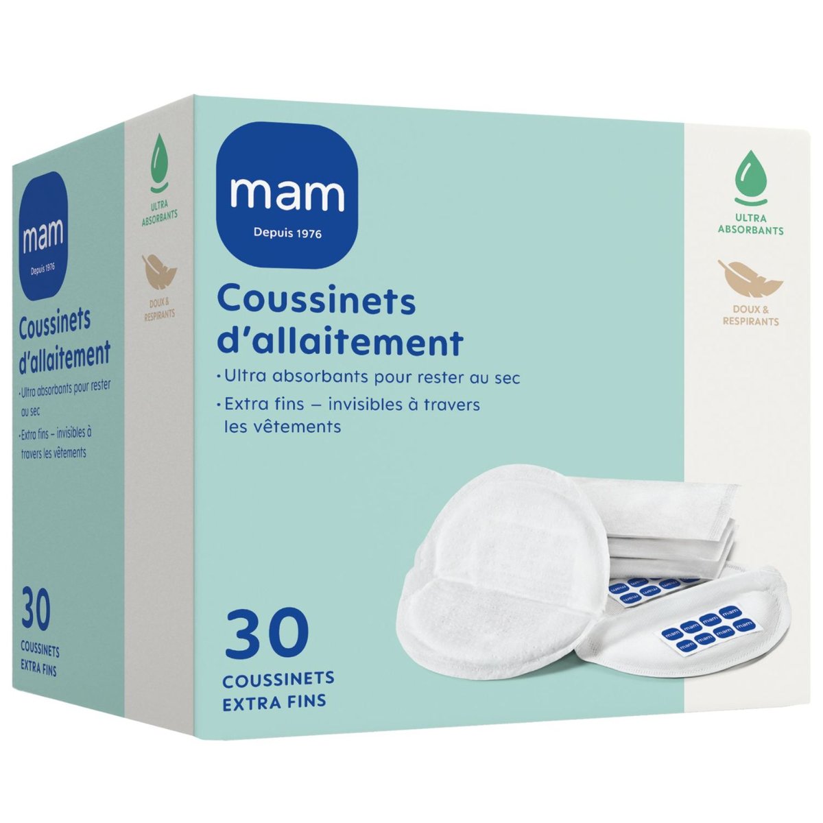 Lot de 30 coussinets d’allaitement extra-fins couleur unique, MAM