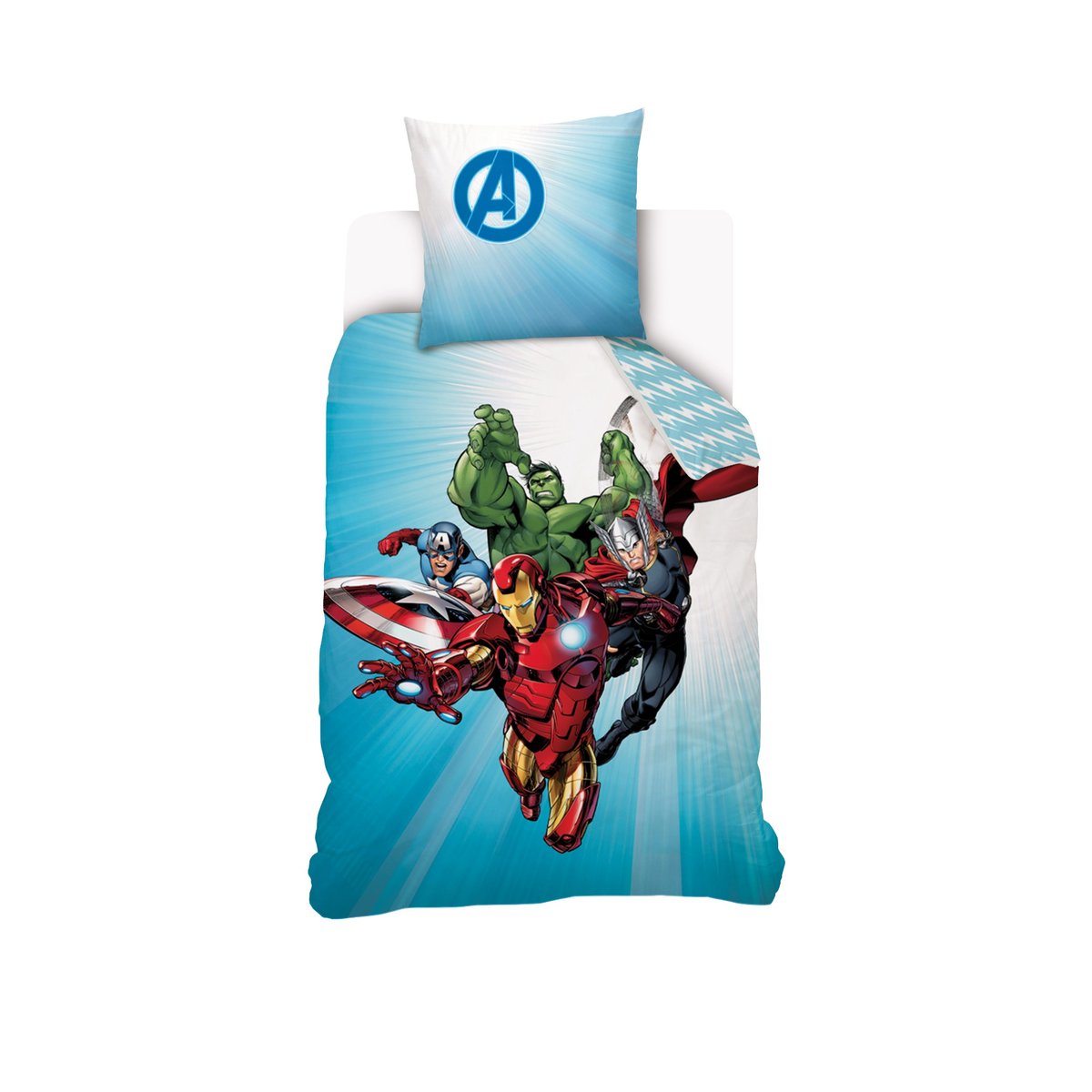 Parure de lit coton Marvel, AVENGERS ORIGINAL bleu, DISNEY