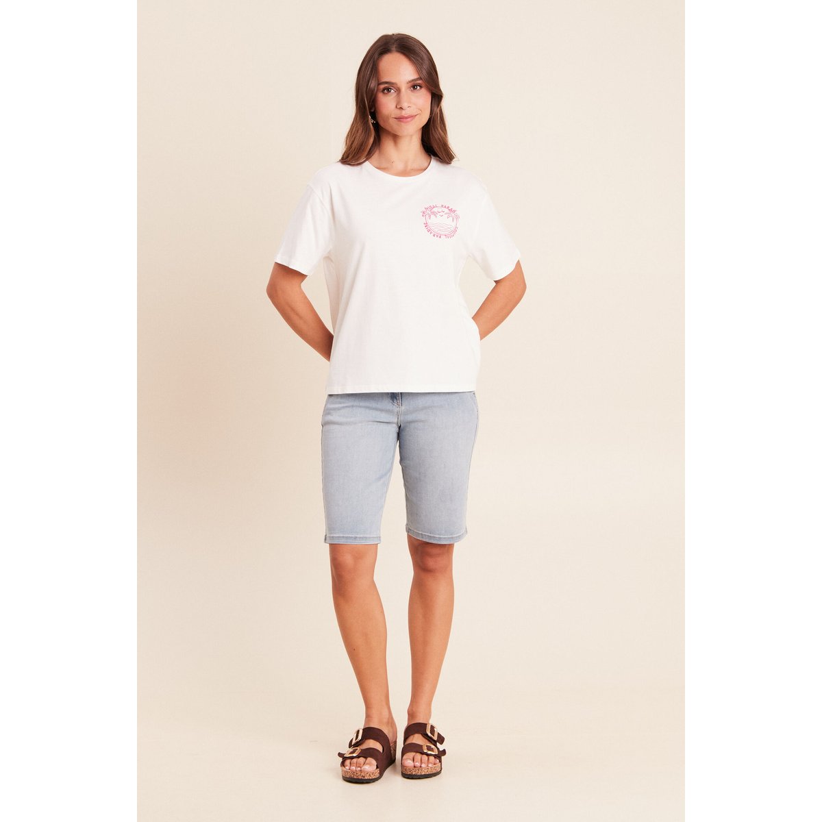 T-shirt broderie manches courtes ecru, BREAL