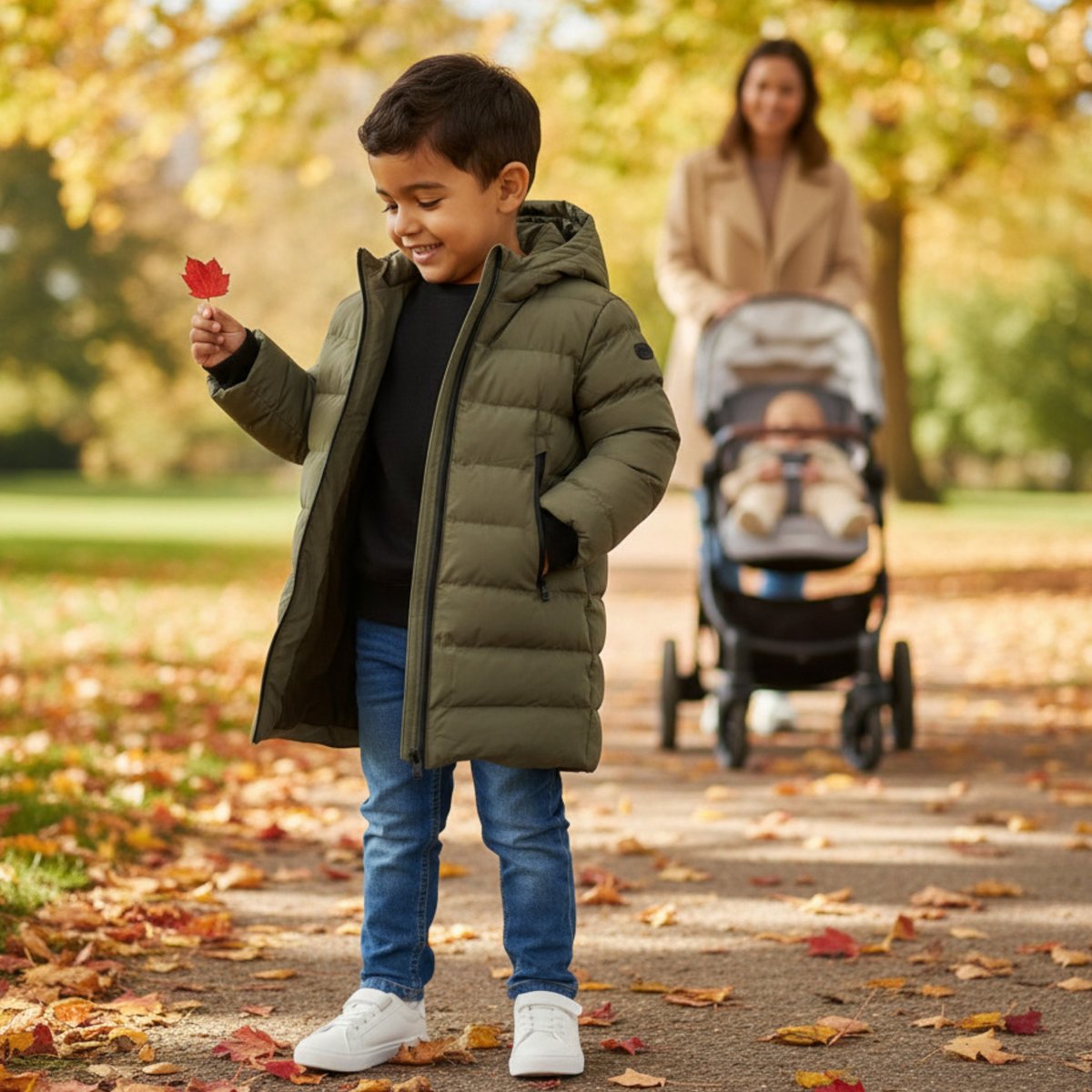 Doudoune longue zippée à capuche COCOON vert kaki, LEE COOPER