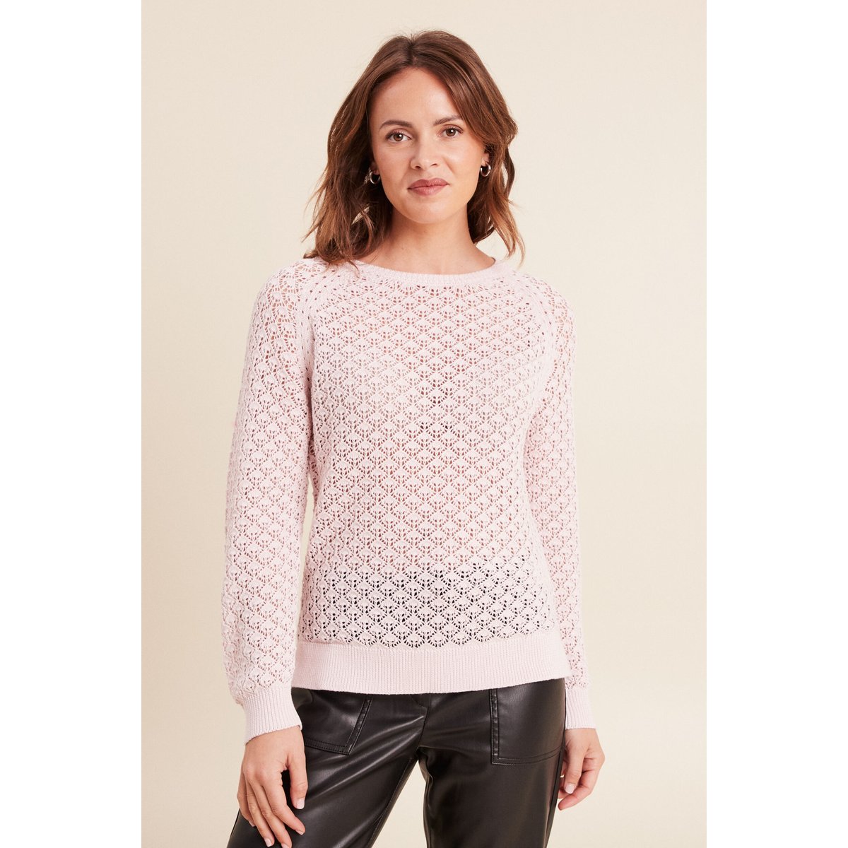 Pull col rond manches longues rose clair, BREAL