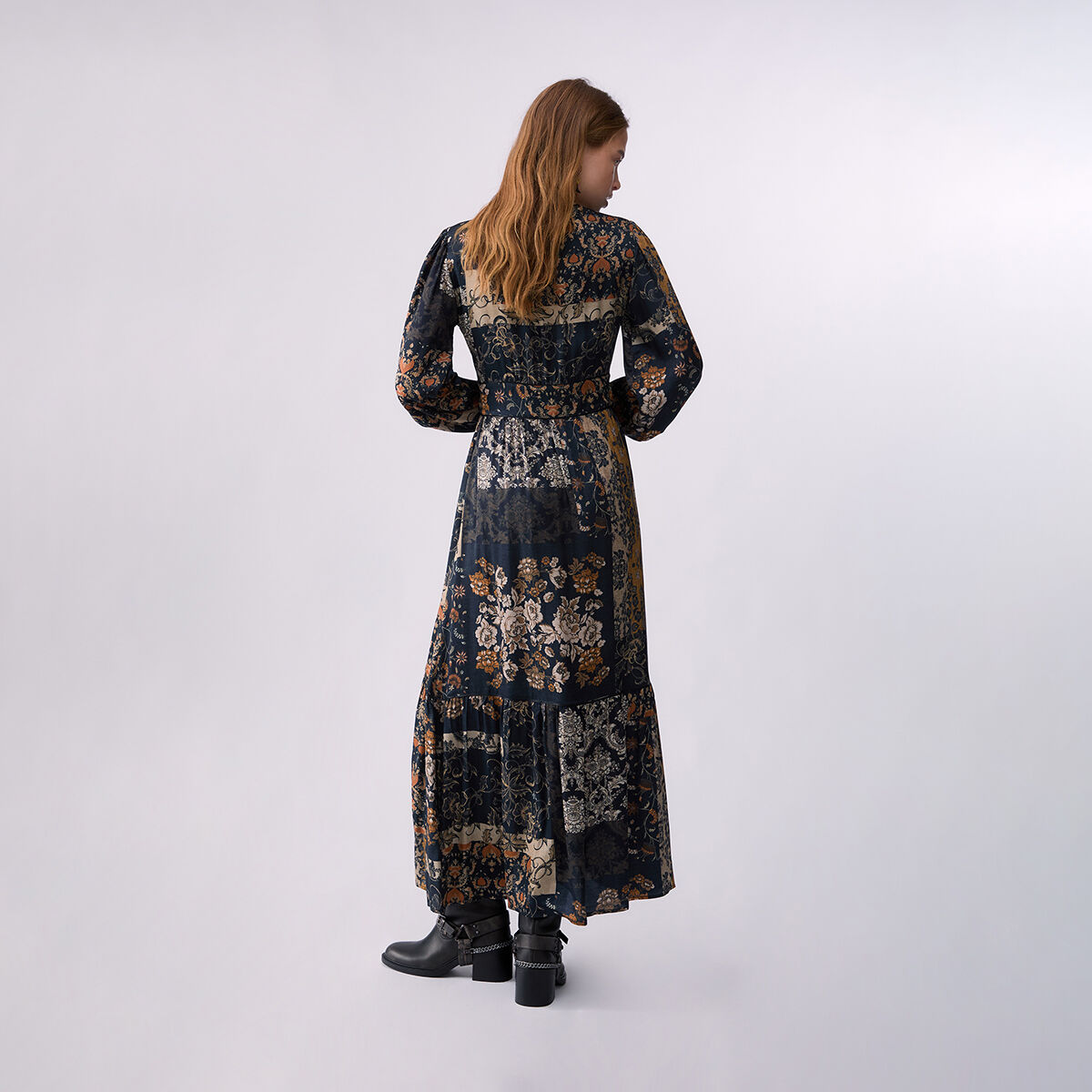 Robe longue avec volants imprimé à fleurs, LIU JO