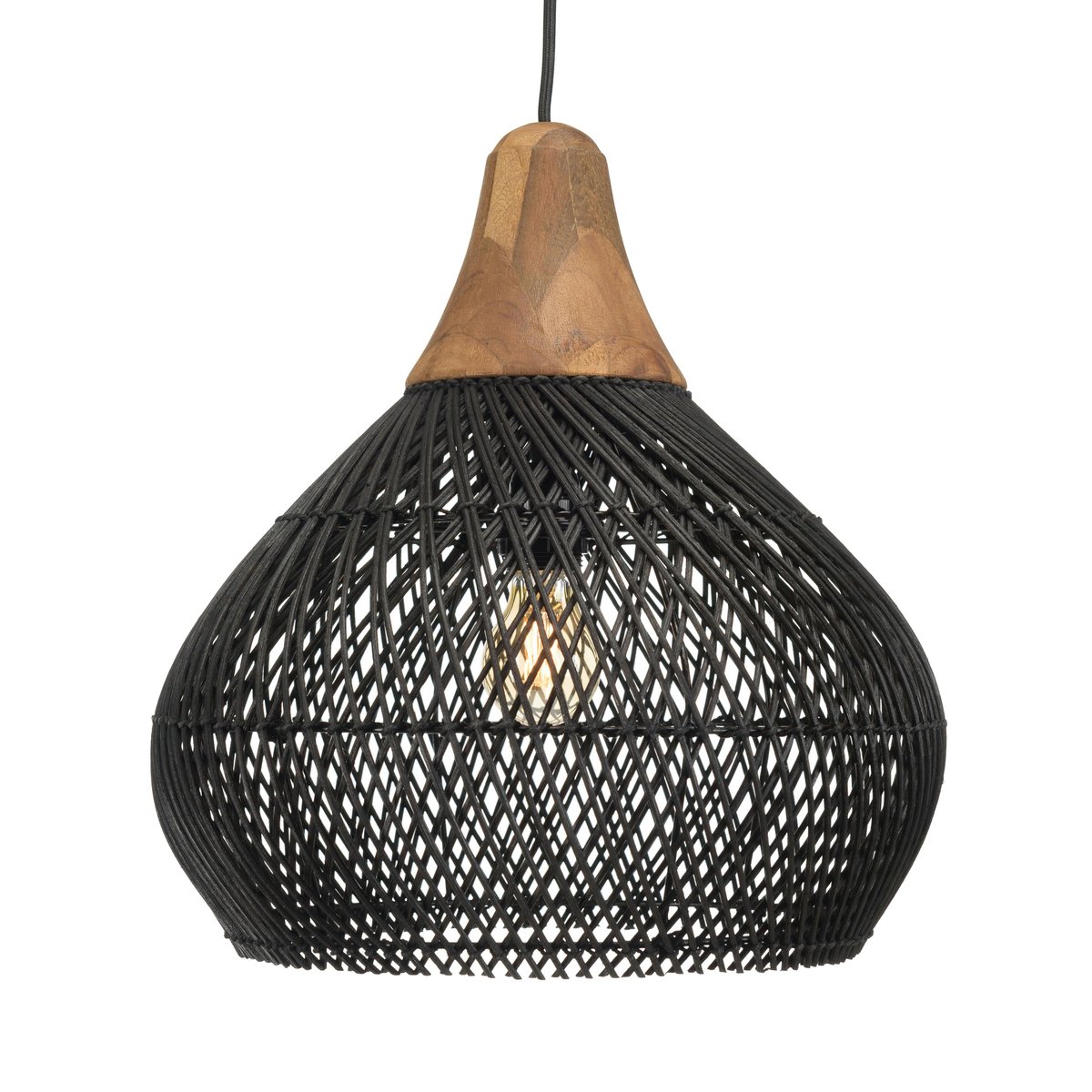 Suspension cloche en rotin FOLELLI noir, PIER IMPORT