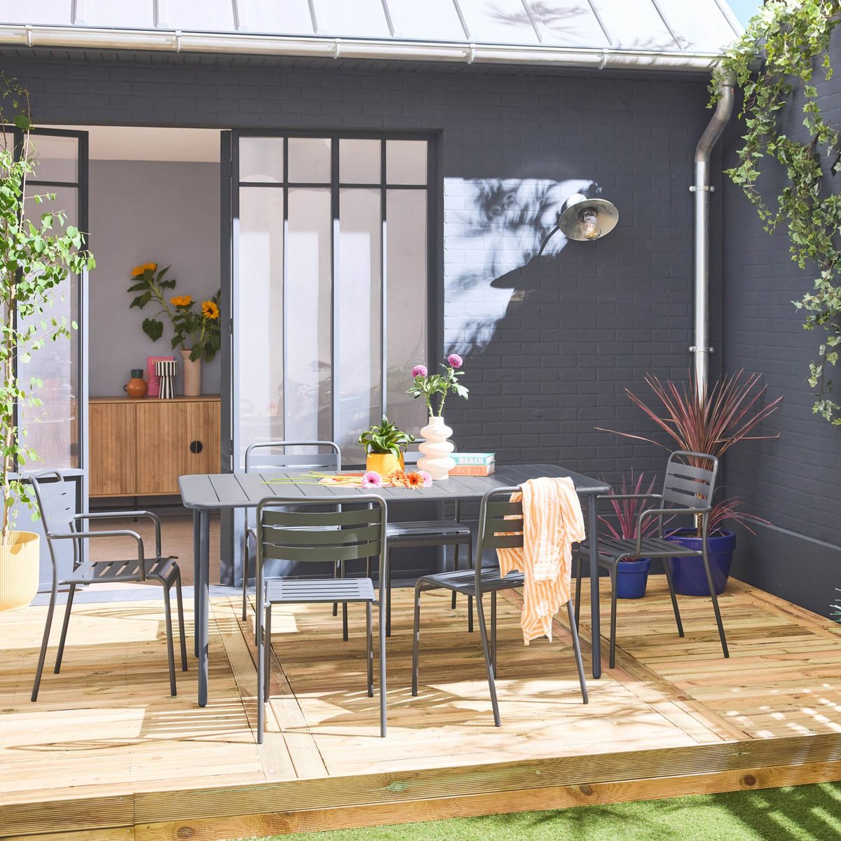 Table de jardin métal + 6 assises AMELIA anthracite, SWEEEK
